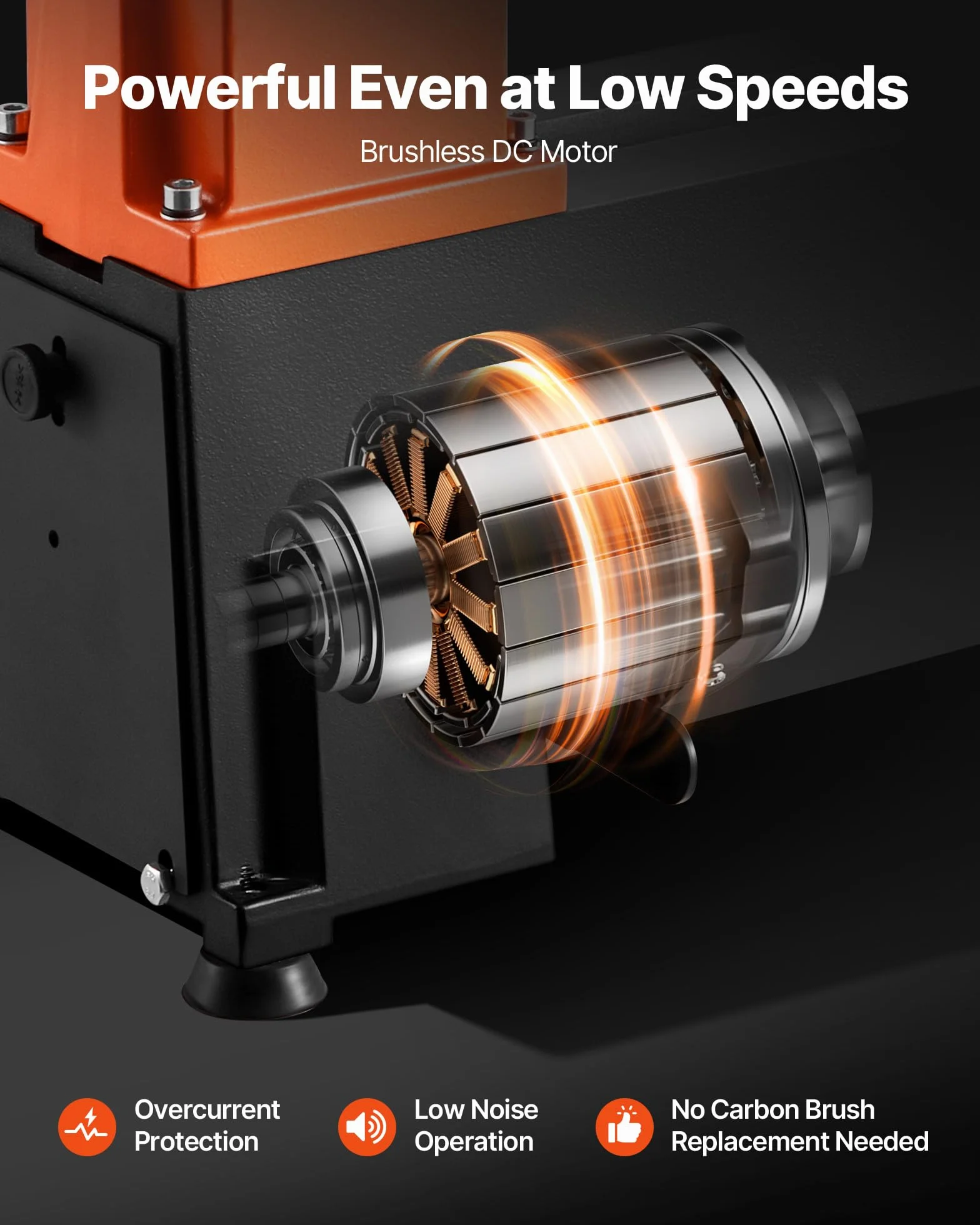 VEVOR 750 W Torno de Sobremesa de Carpintería con Velocidad Variable de 150 a 3800 RPM, Banco de Trabajo de 304 x 465 mm, Motor de CC sin Escobillas, Construcción de Hierro Fundido para Bricolaje