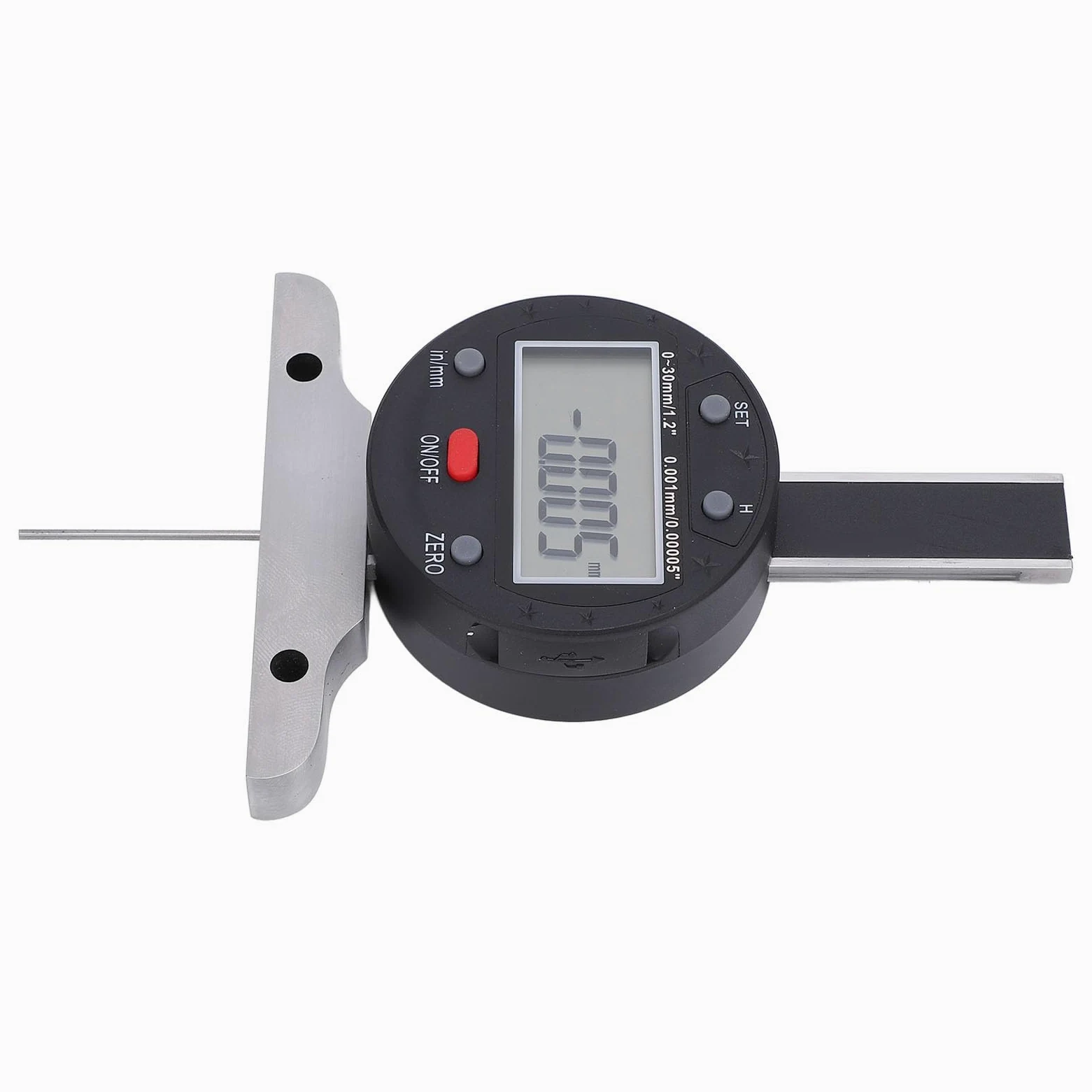 Cuifati Medidor de Profundidad Digital 0-30 Mm 0-1,2 Pulgadas Indicador Electrónico con Precisión de 0,001 Mm 0,0005 Pulgadas, Herramienta de Medición de Profundidad de Transferencia de Datos USB,