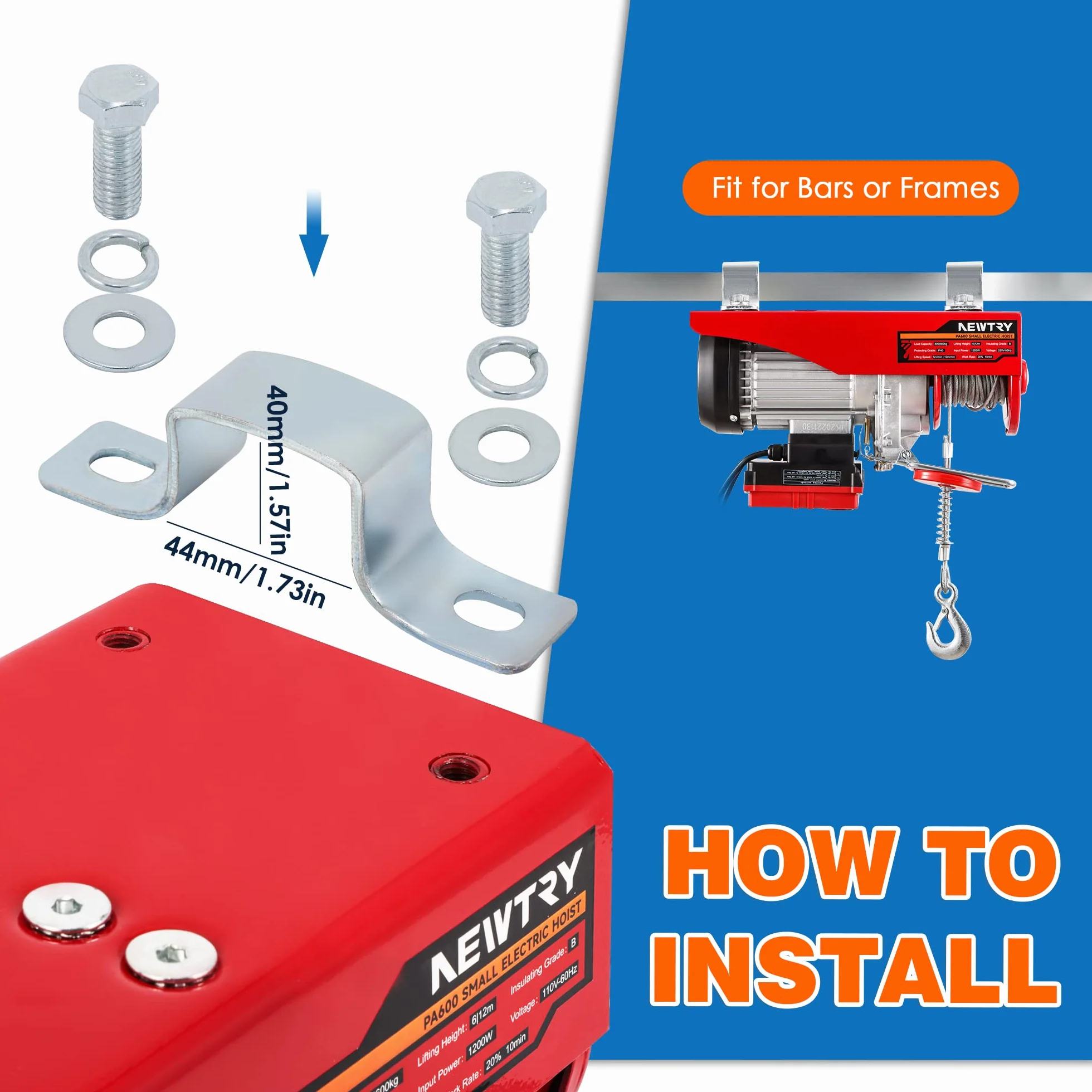 NEWTRY Polipasto Eléctrico 300kg/600kg, 12m/6m Cabrestante Eléctrico, Control Inalámbrico 100m, Control por Cable 2m, para el Hogar Garaje Almacén 1200W