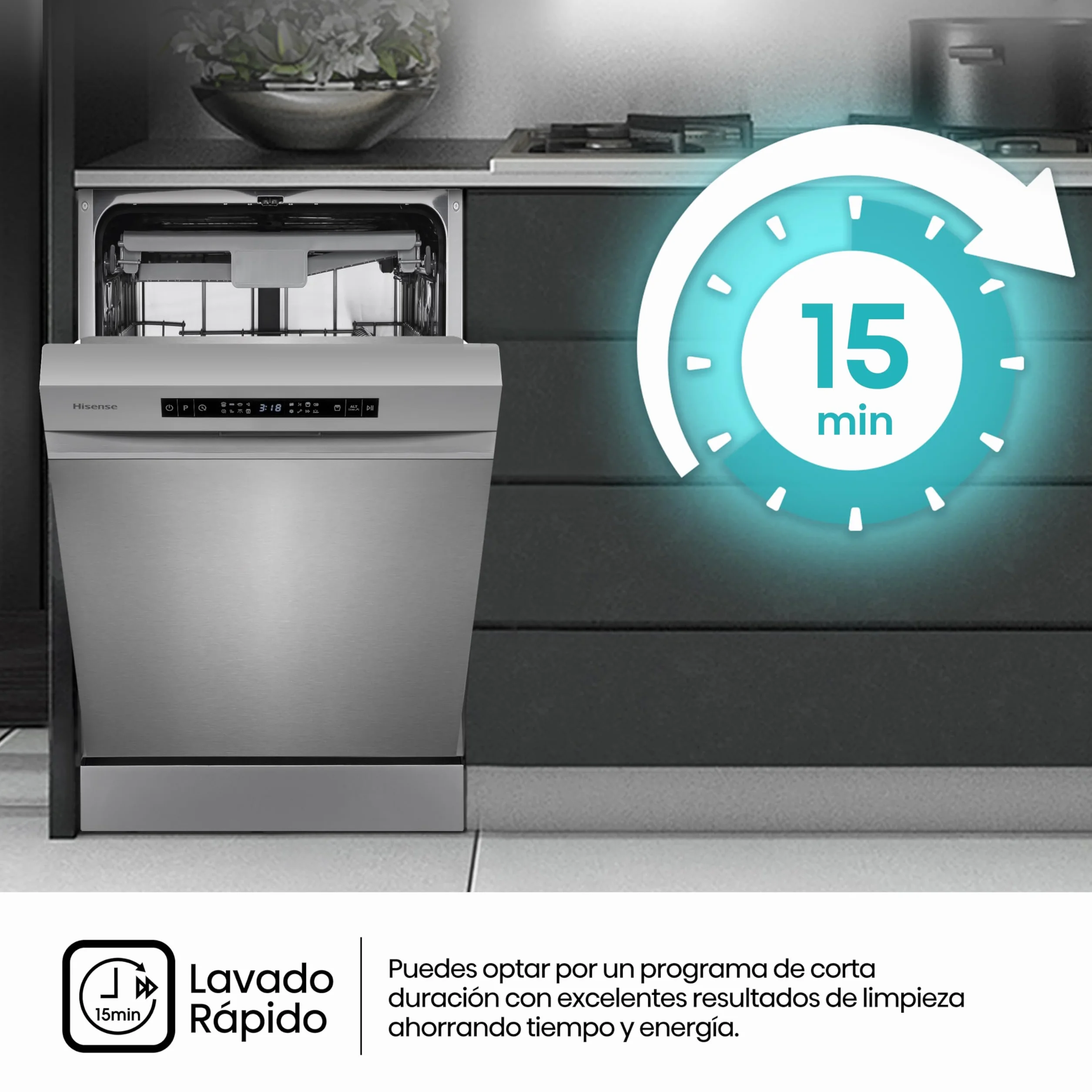 Hisense Lavavajillas Libre Instalación 45cm 11 Servicios 8 Programas Media Carga 3ª Bandeja Inox