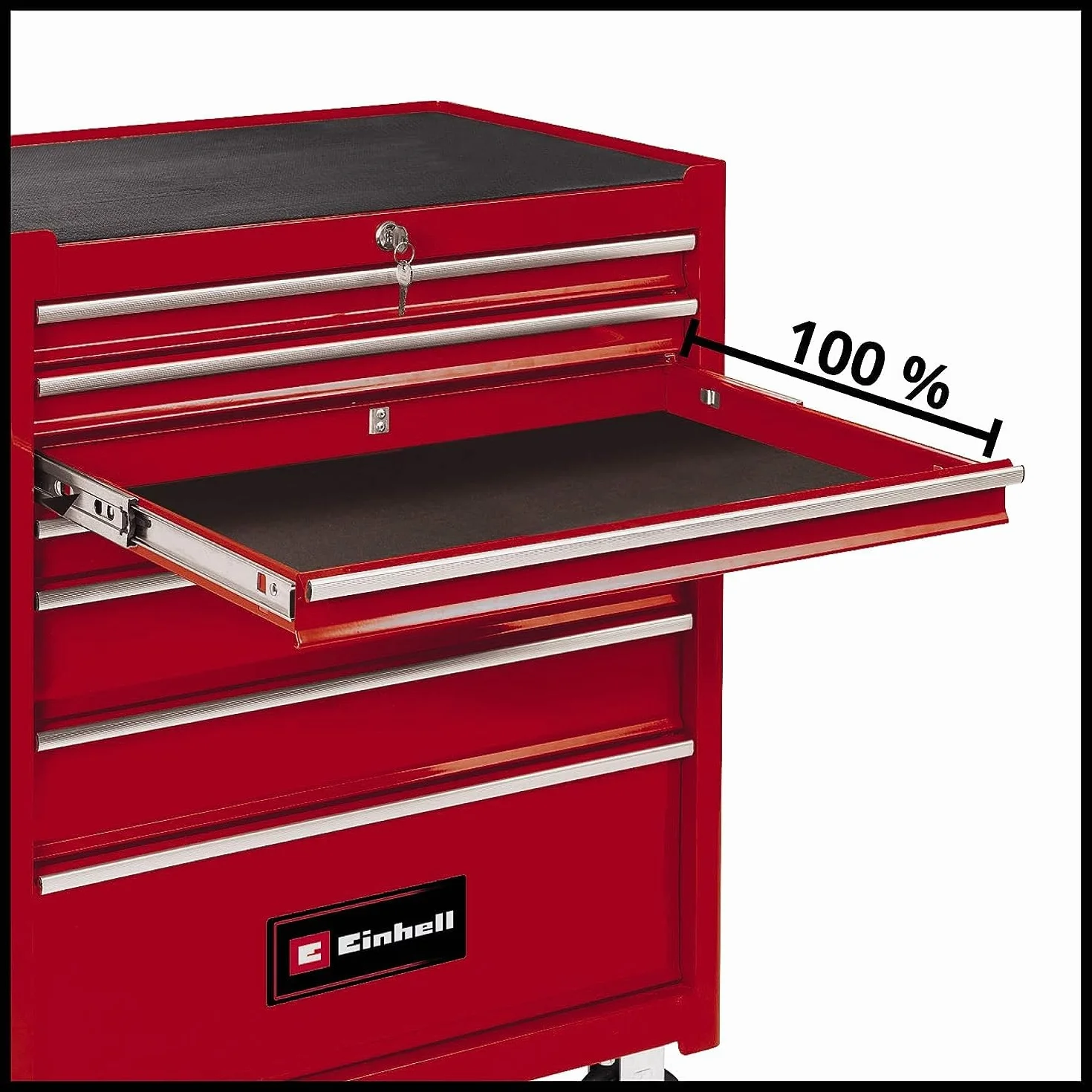 Einhell Carro de Taller TC-TW 150 (Carga máx. de 150 kg, 7 cajones Resistentes, montados sobre rodamientos de Bolas, Totalmente extraíbles, 4 Grandes Ruedas, Sistema de Enclavamiento antivolcado)