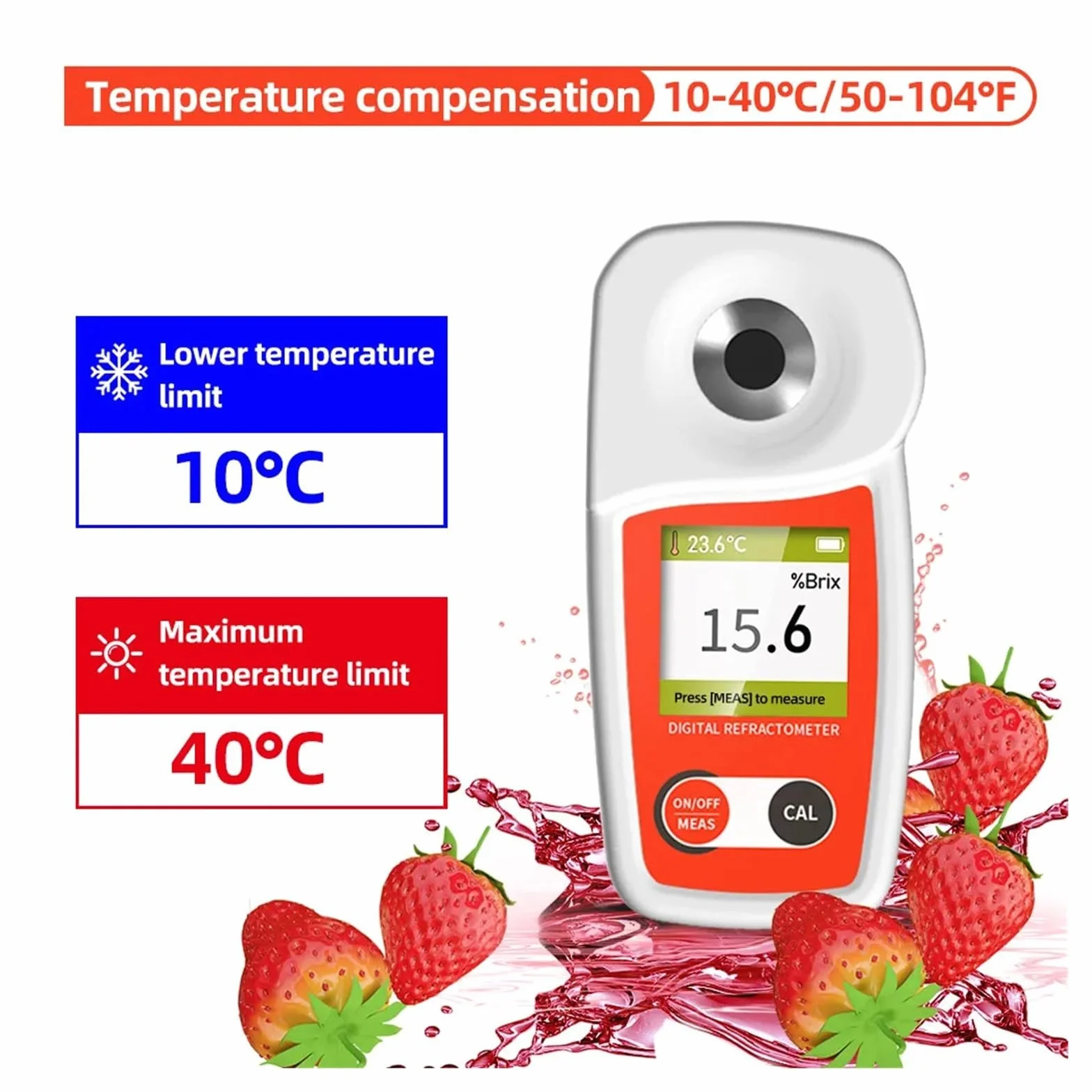 Refractómetro digital Brix, medidor Brix, compensación automática de temperatura, refractómetro Brix Respuesta Rápida(E08S Range 0-35)