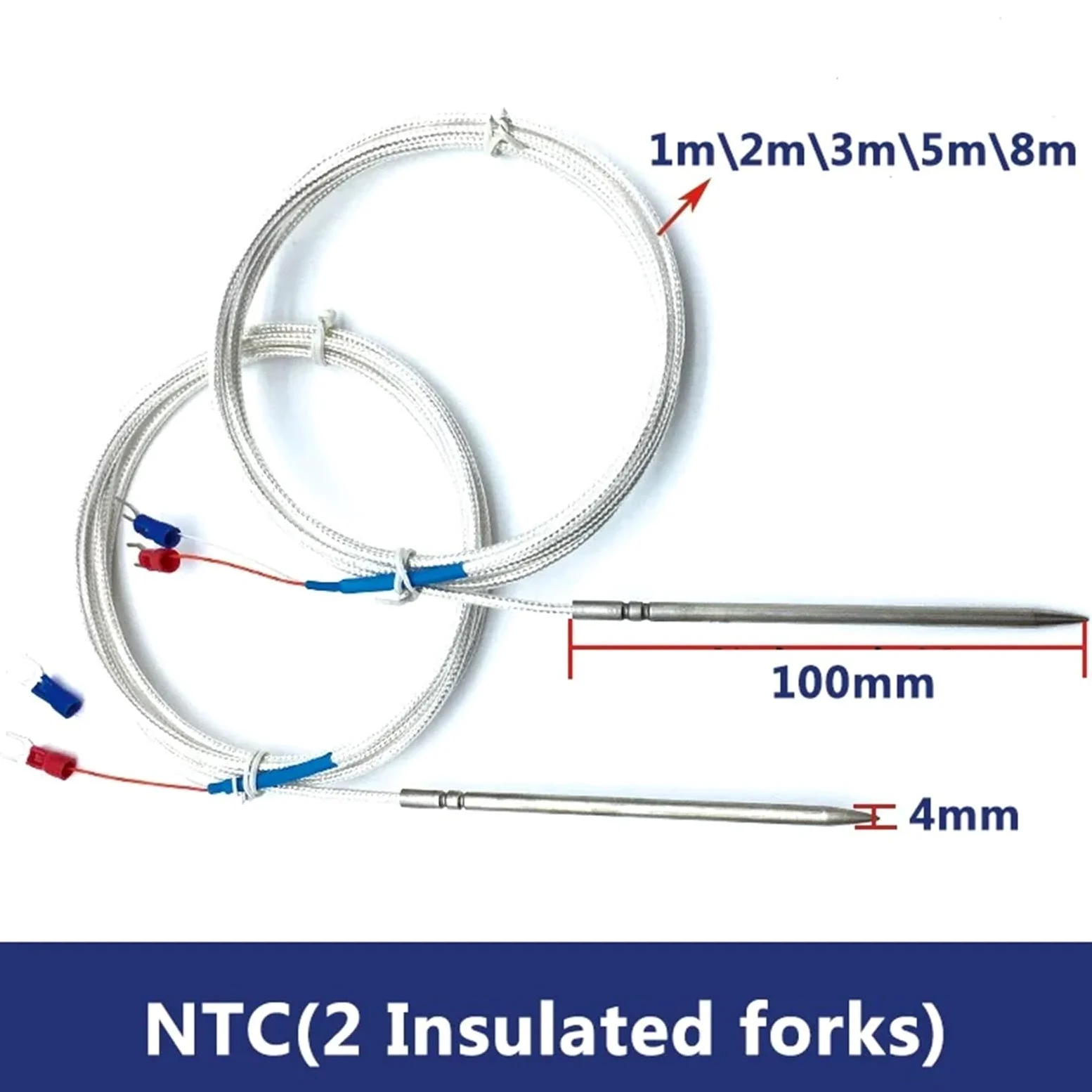 NTCPT100PT1000 Clase A Sensor de Temperatura 4X100mm Cable con Punta de Aguja Cable blindado 1-8m Metro(PT100-4X200mm-10m)