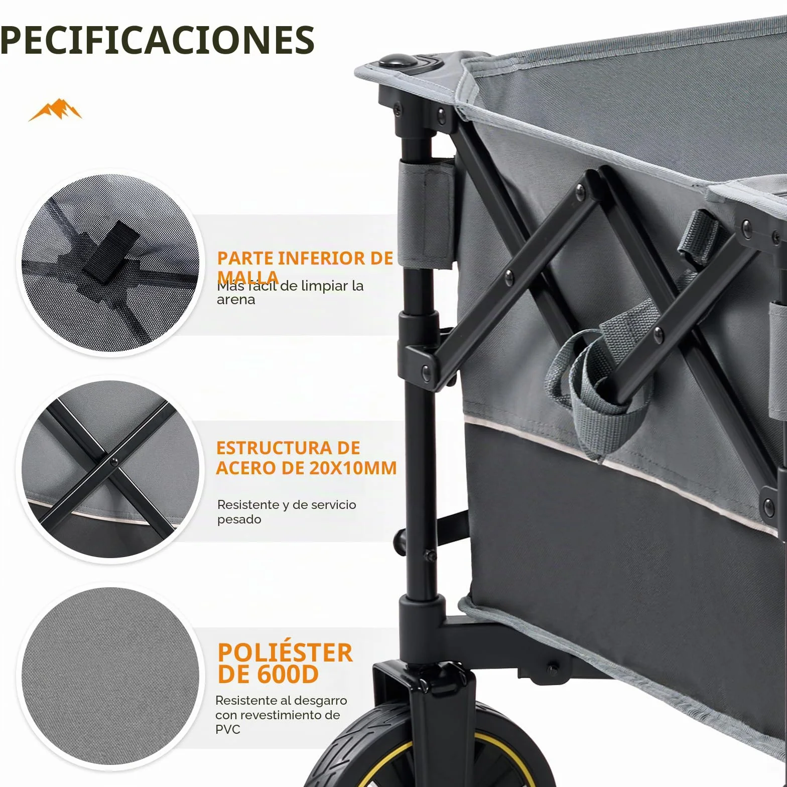 Portal Carrito de festival con ruedas, carrito de camping con frenos, carro de playa resistente, plegable, para picnic, jardín, eventos, utilidad, mascotas, 200 L