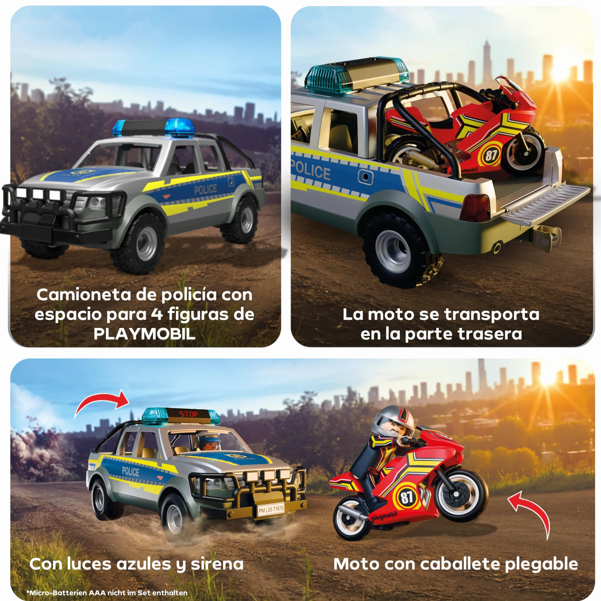 PLAYMOBIL Action Heroes Persecución con Camioneta Policial Juguete con Luces y Sonidos para Mayores de 4 Años 71875