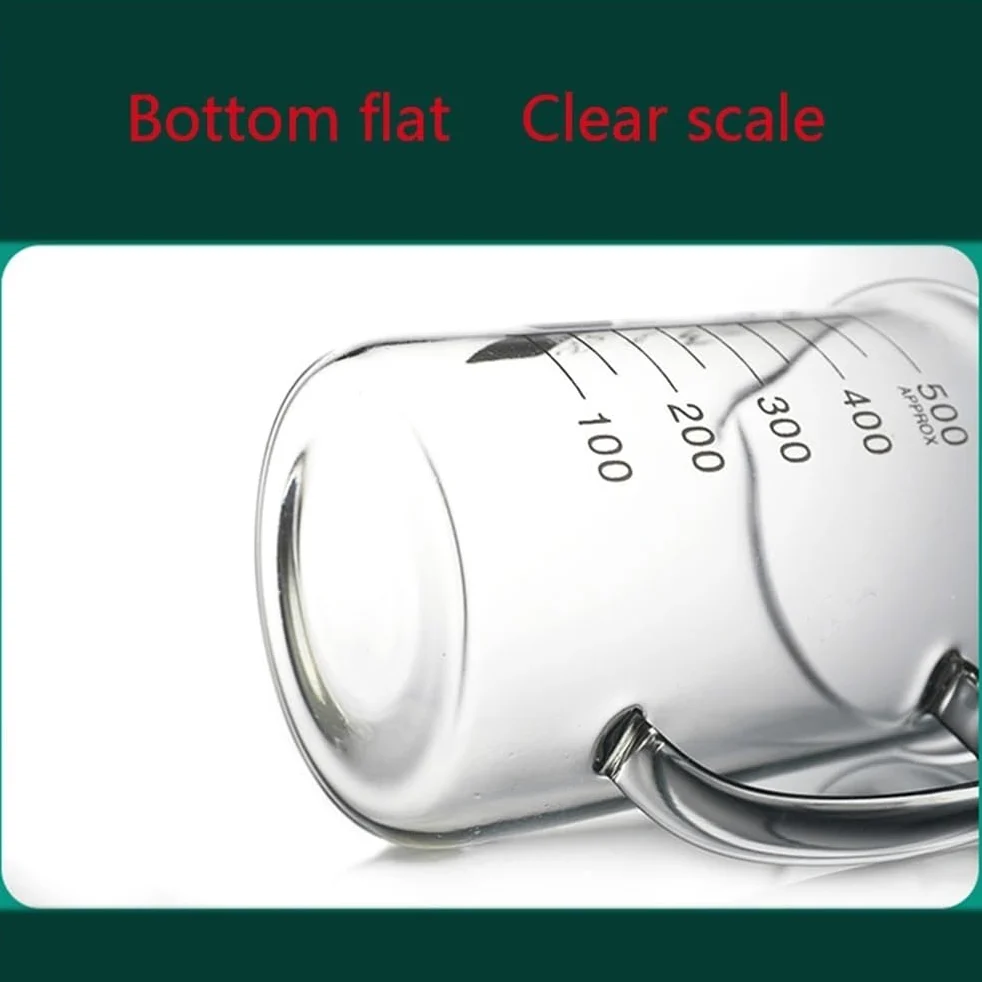 Vaso de vidrio 500ml 1000ml taza medidora borosilicato con mango for cocina laboratorio(500ml handle)
