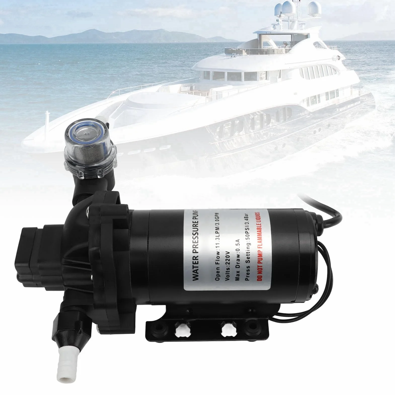 Bomba De Agua De Diafragma 11.3LPM 50PSI Autocebante Para Lavado De Autos Barcos RV Y Sistemas Solares Con Motor De Cobre Y Control De Presión Automático