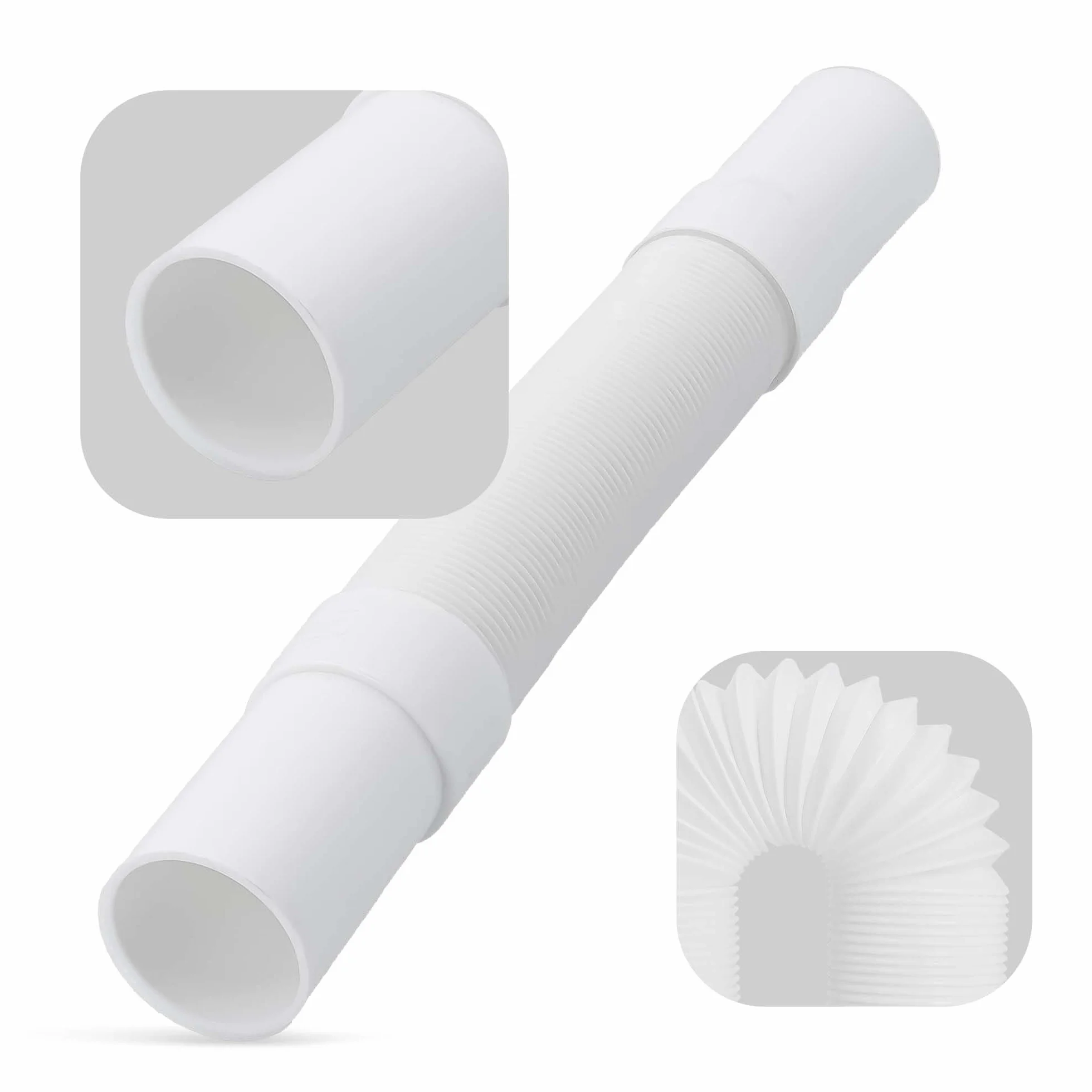Millto Tubo de drenaje flexible 40 mm blanco polipropileno conector universal ajustable