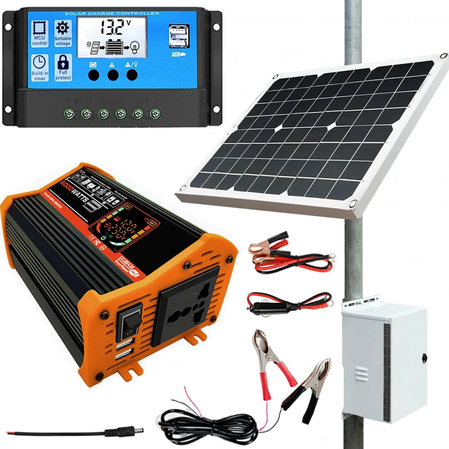 Generador Solar Con Paneles – Kit De Inicio Con Inversor Y Paneles Solares | Inversor De Coche Con Adaptador USB, Batería De Litio Portátil Para RV, Furgoneta, Camping, Viajes Por Tierra Y Aventu