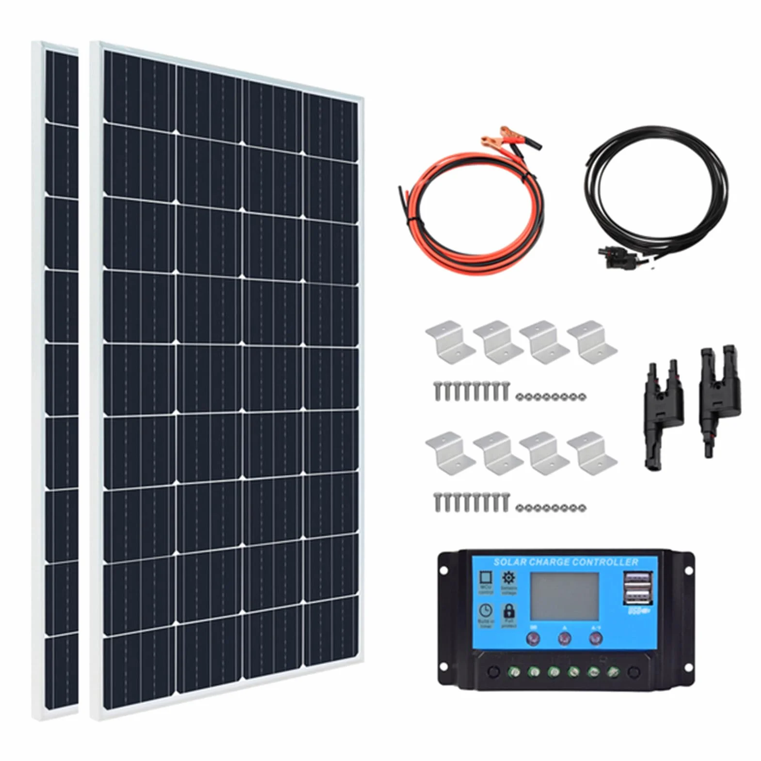 RayGenius 400w 12v Kit De Panel Solar Monocristalino 800w con Regulador De Carga 40A para Caravanas Al Aire Libre, Remolques De Barcos, Campistas, Barcos (con Accesorios),Two