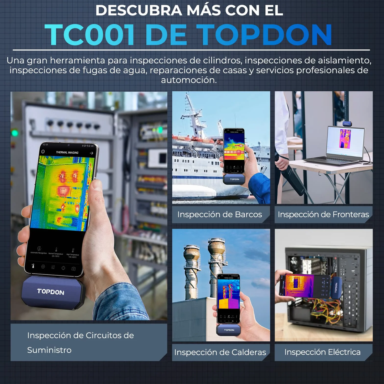 TOPDON TC001 Cámara Térmica Profesional para Android, 512x384 TISR Alta Resolución Cámara Termográfica Infrarroja, Rango de medición de la temperatura -20℃ a 550℃, Precisión 0.1℃ (Azul)