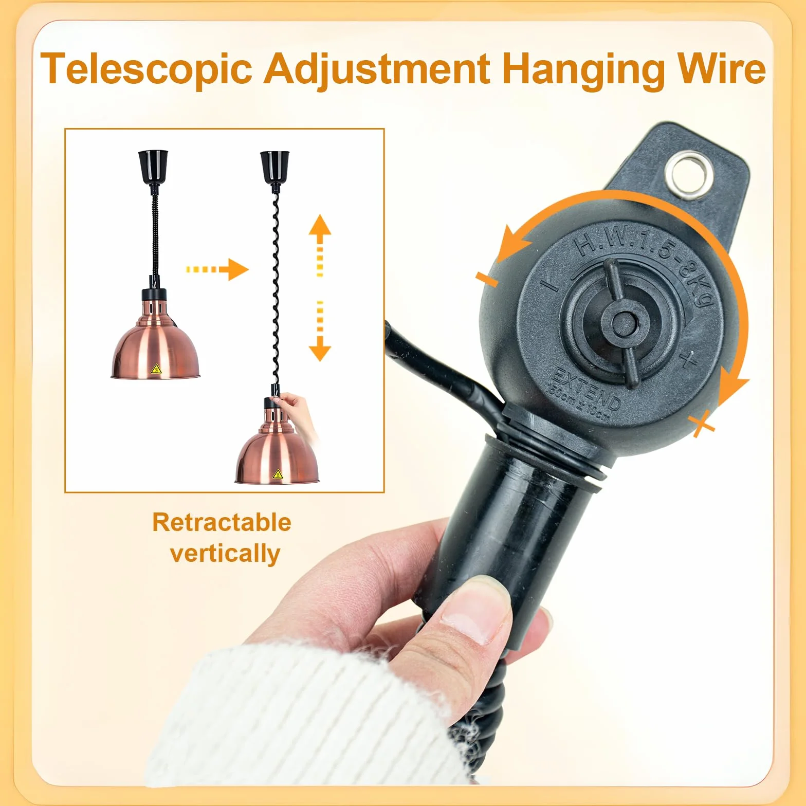 Lámpara de Calor Hostelería 250W Extensible Suspensión Calienta Platos B-25cm 1 Pieza