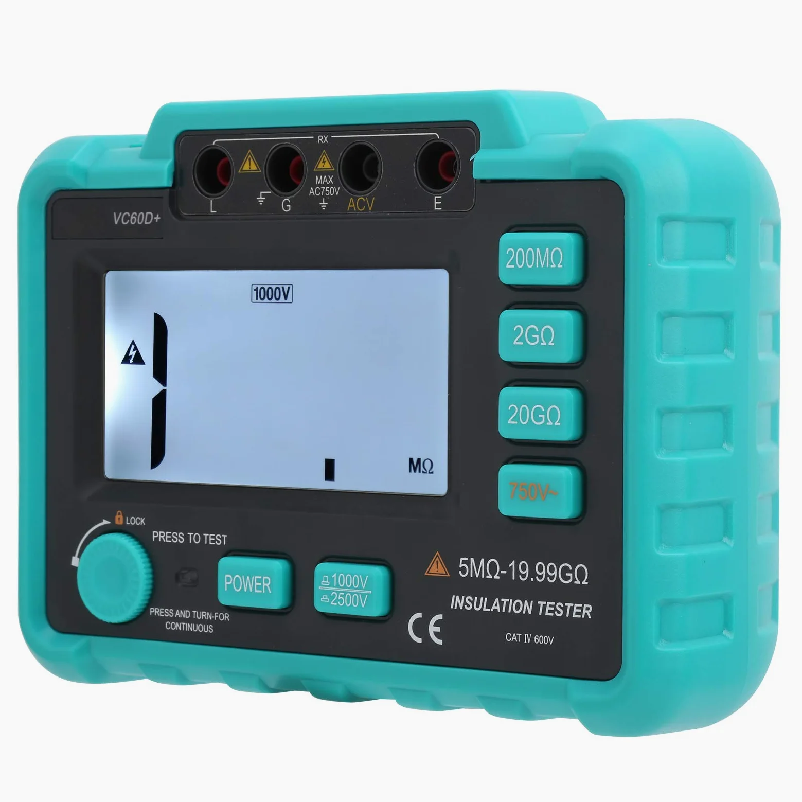 Probador de Aislamiento Digital Megóhmetro ABS 1000 V 2500 V Pantalla Retroiluminada de Alta Precisión de Amplio Rango para Electricistas que Prueban Motores Cables e Instalaciones Eléctricas