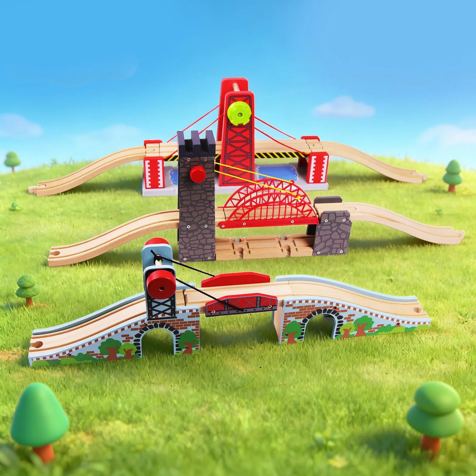 Puente de Tren de Madera, Compatible con Todos los Sistemas, Juguete para niños 3 años