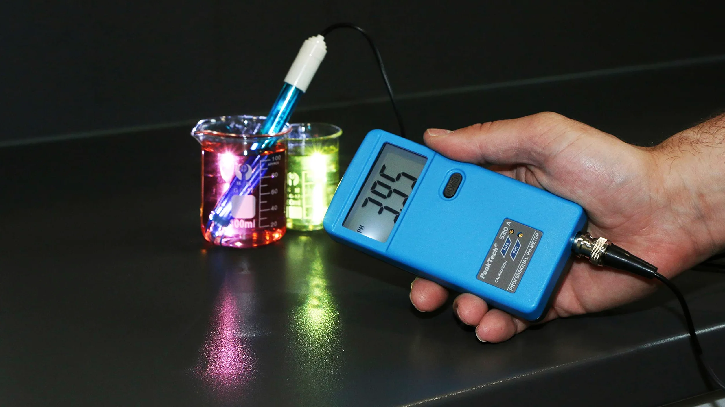 PeakTech, Medidor de pH/PH 5310 A con sonda de electrodo BNC intercambiable, apto para piscina, acuario y laboratorio, P 5310 A, azul