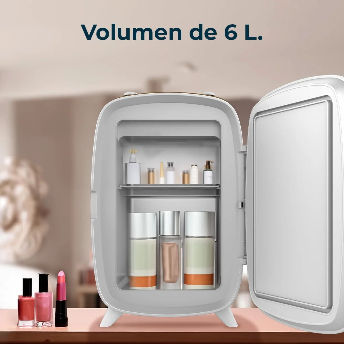 Cecotec Bamba CoolingBeauty 6000 Mirror Rose Mini Frigorífico 6L Nevera Pequeña Cosméticos Puerta Espejo LED