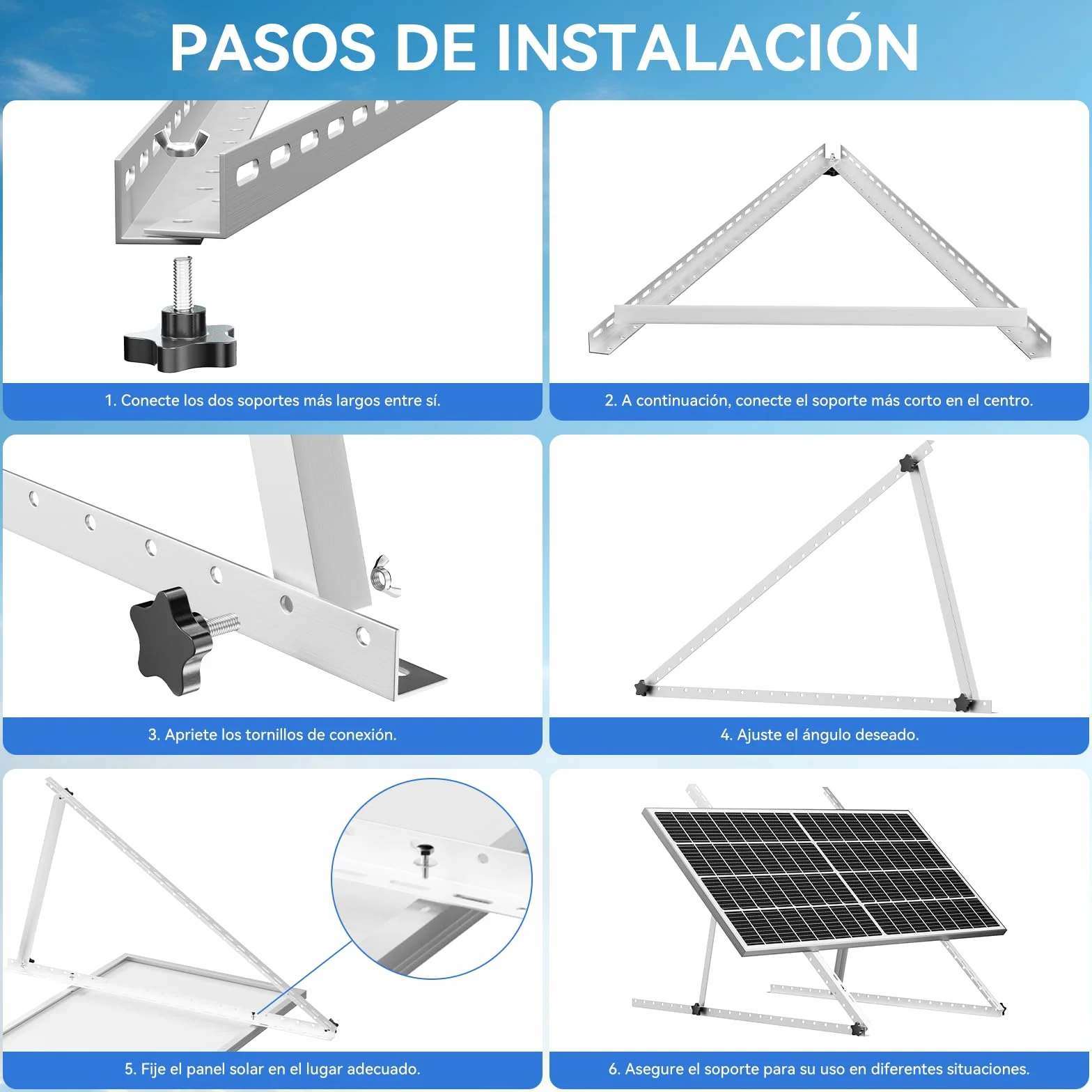 4 juegos de 47 pulgadas de anodización de 47 pulgadas, soportes de montaje ajustables para panel solar, patas inclinables plegables, soporte de paneles solares de 100, 200, 300, 400, 500 W, 4-8 (4PCS)