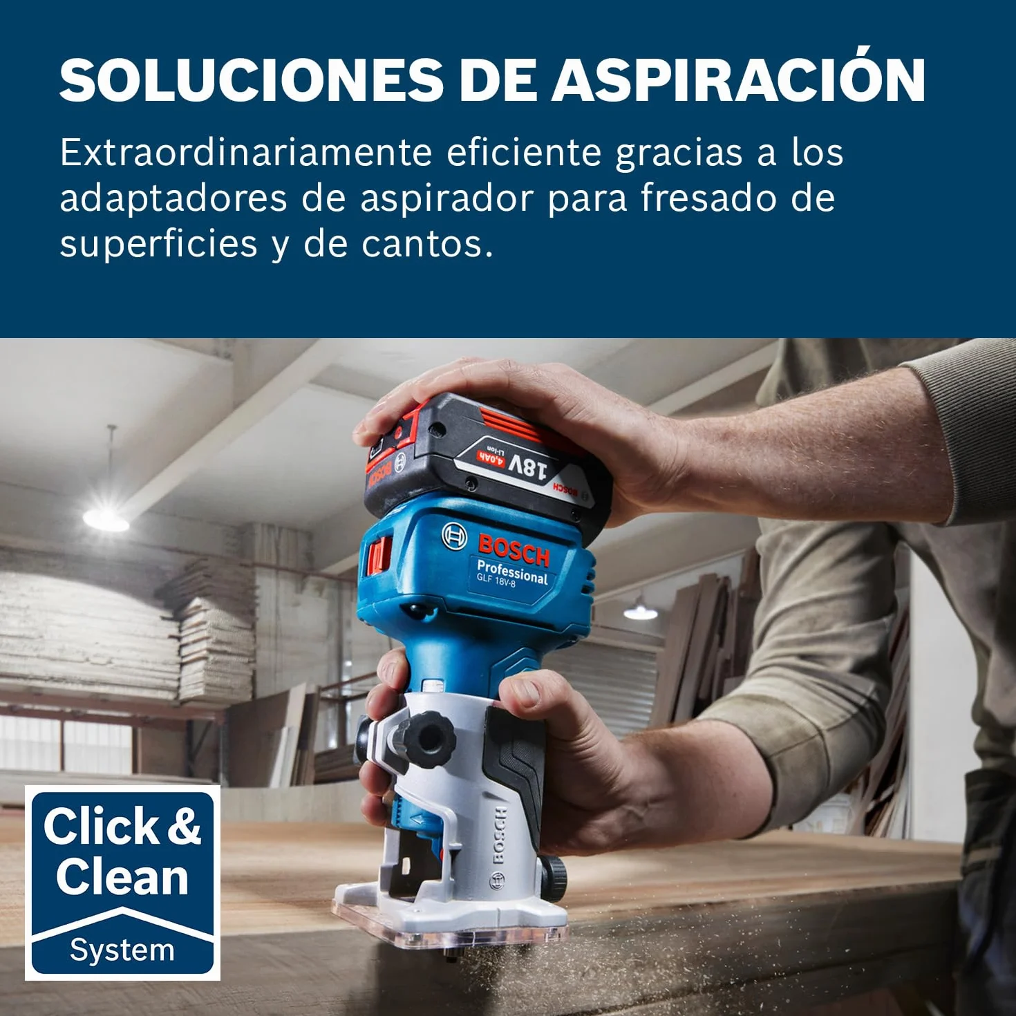 Bosch Professional 18V System fresad. corte bat. GLF 18V-8 (incl. guía paral., adapt. asp. fres. sup., adapt. asp. fres. cant., guía rod. rec. enras., pinza suj. 8 mm, llave, L-BOXX, sin bat./carg.)