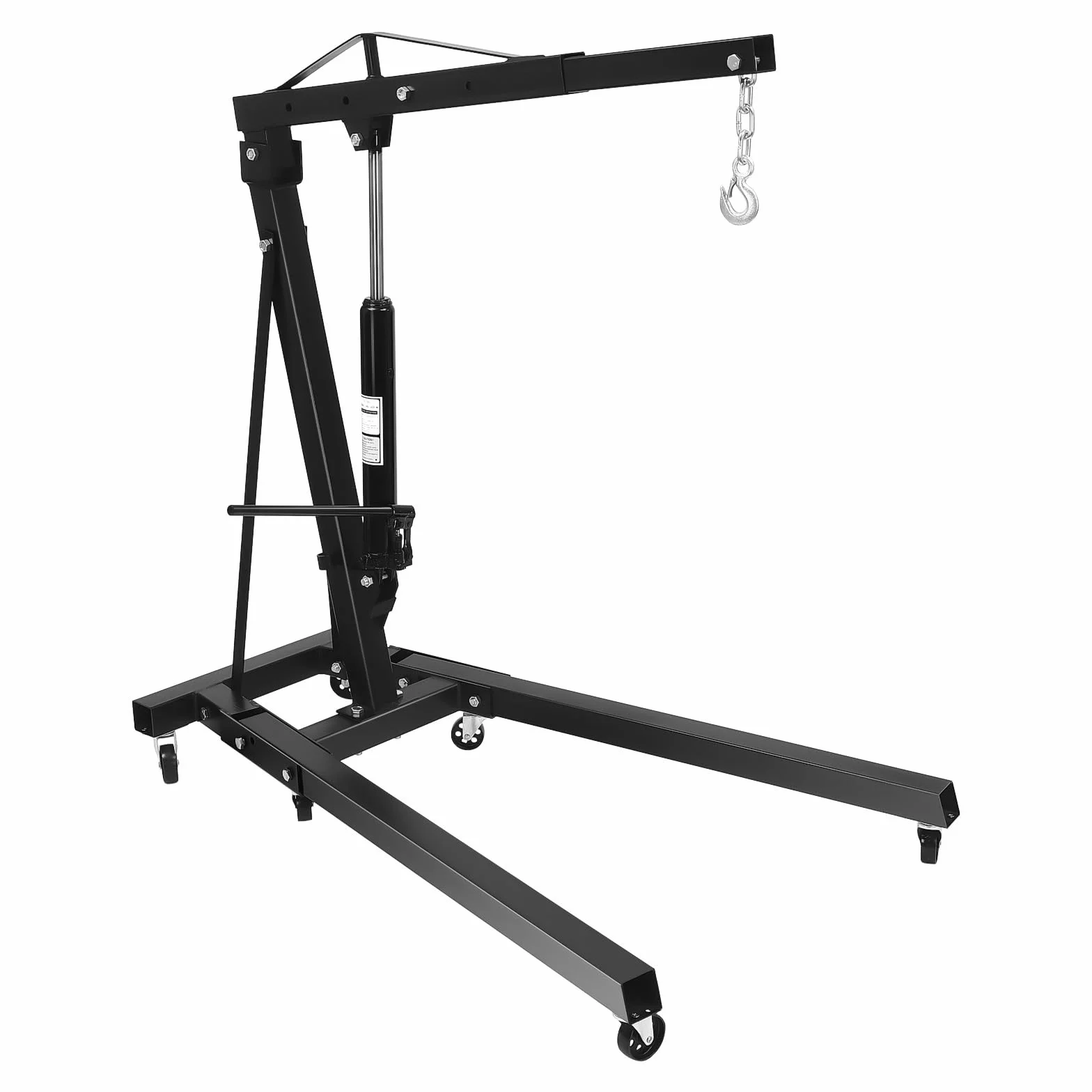 Grúa de motor plegable, 2 toneladas, mango de bomba hidráulica, plataforma elevadora, gato elevador, mango de pie, 6 ruedas resistentes, taller, garaje