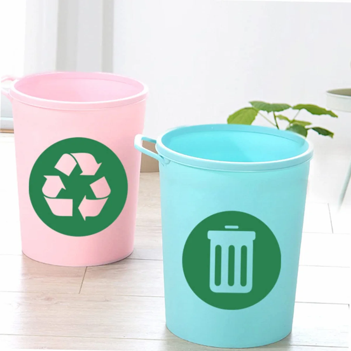 Pegatinas de Reciclaje PVC Adhesivas Pequeñas para Cubo de Basura Clasificación Residuos Hogar Oficina