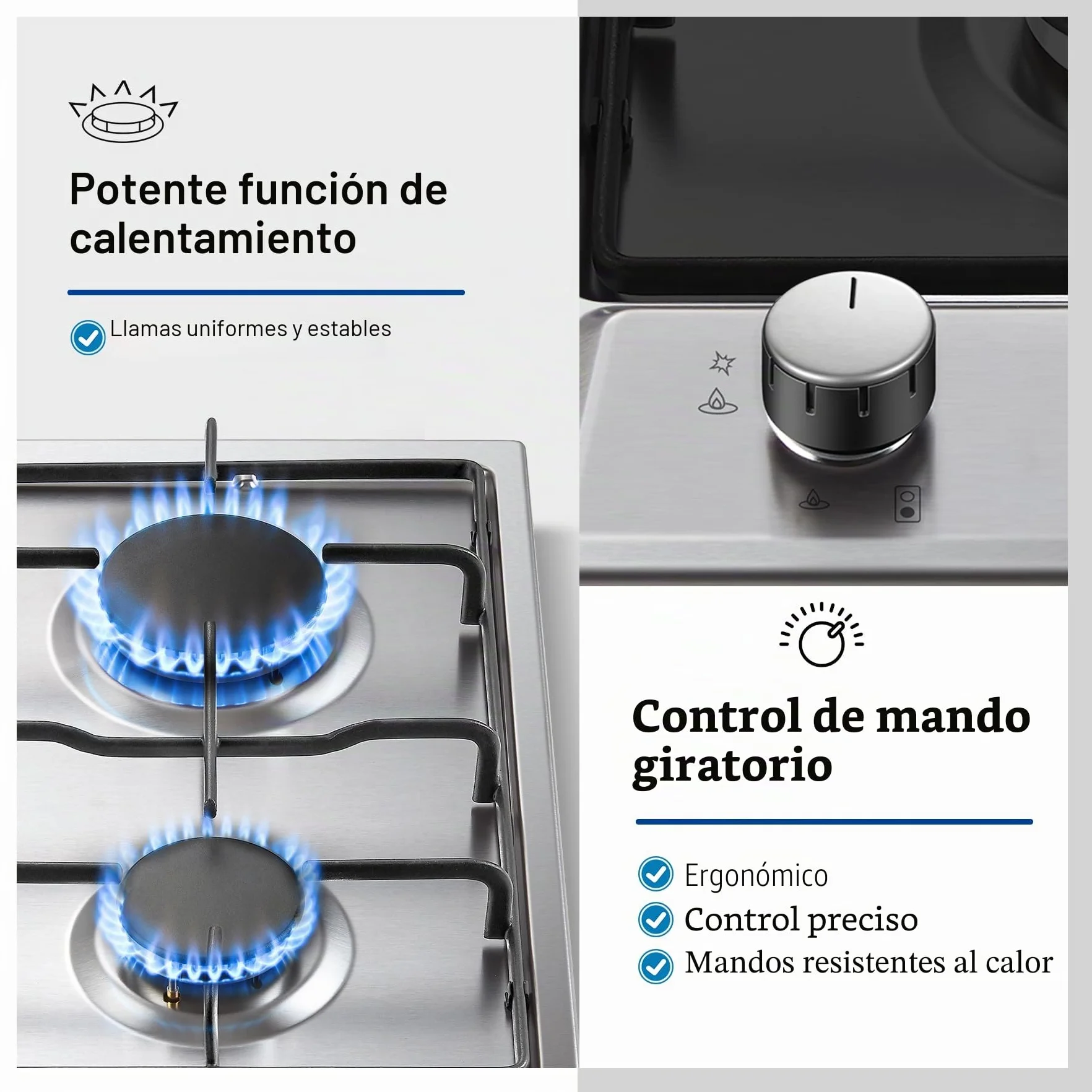 TopStrong Placa de Gas 2 Fuegos 30cm Encimera Gas Butano Acero Inoxidable 4200W