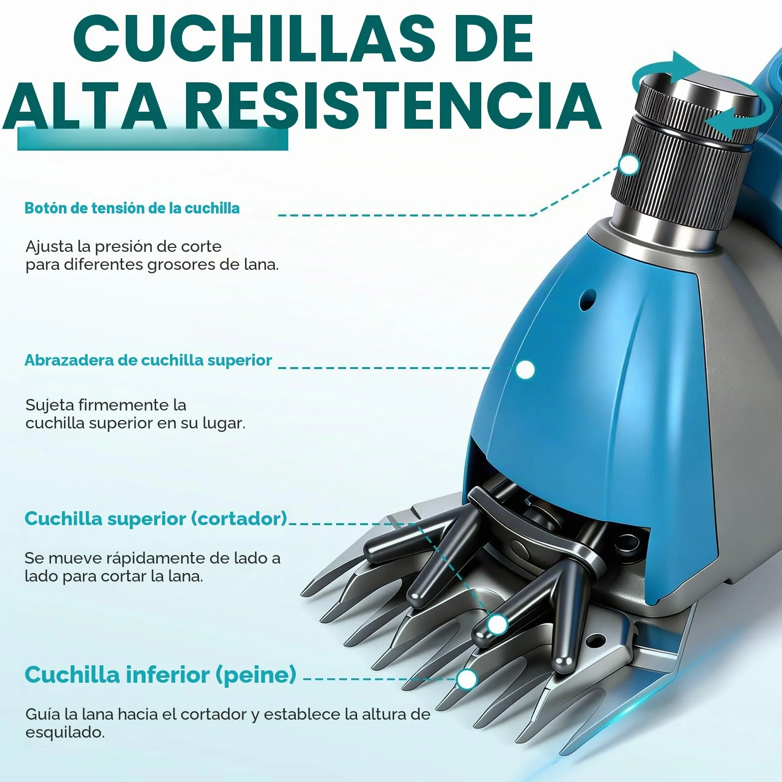Yofidra Esquiladora de ovejas inalámbrica de 800 W - Esquiladora eléctrica con motor sin escobillas, 3000 RPM, 2 baterías de 3000 mAh, garra ajustable, ideal para ovejas, alpacas y cabras, azul