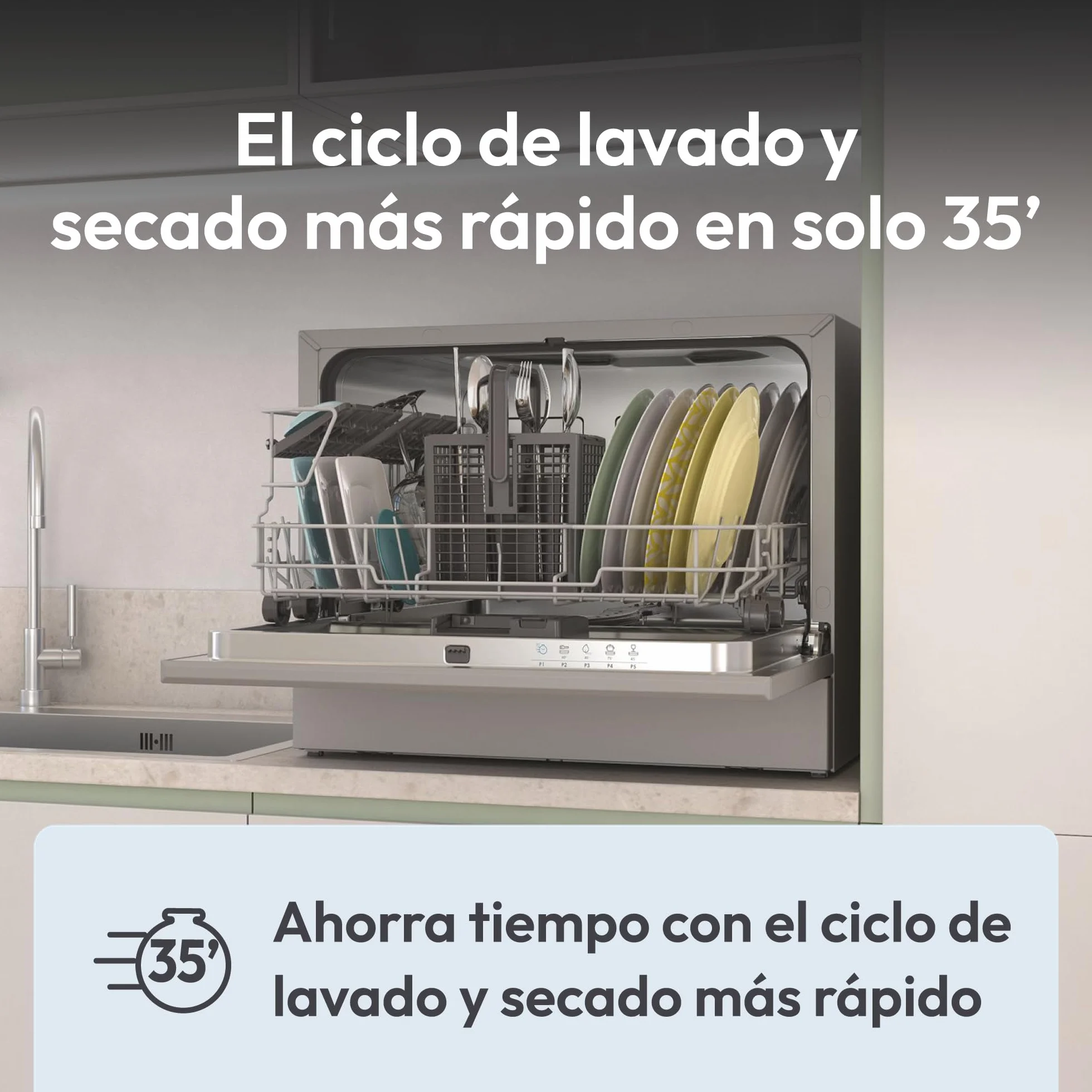 Candy CP 6E51LS Lavavajillas Compacto 6 Servicios Digital 51dBA 5 Ciclos Media Carga Inox