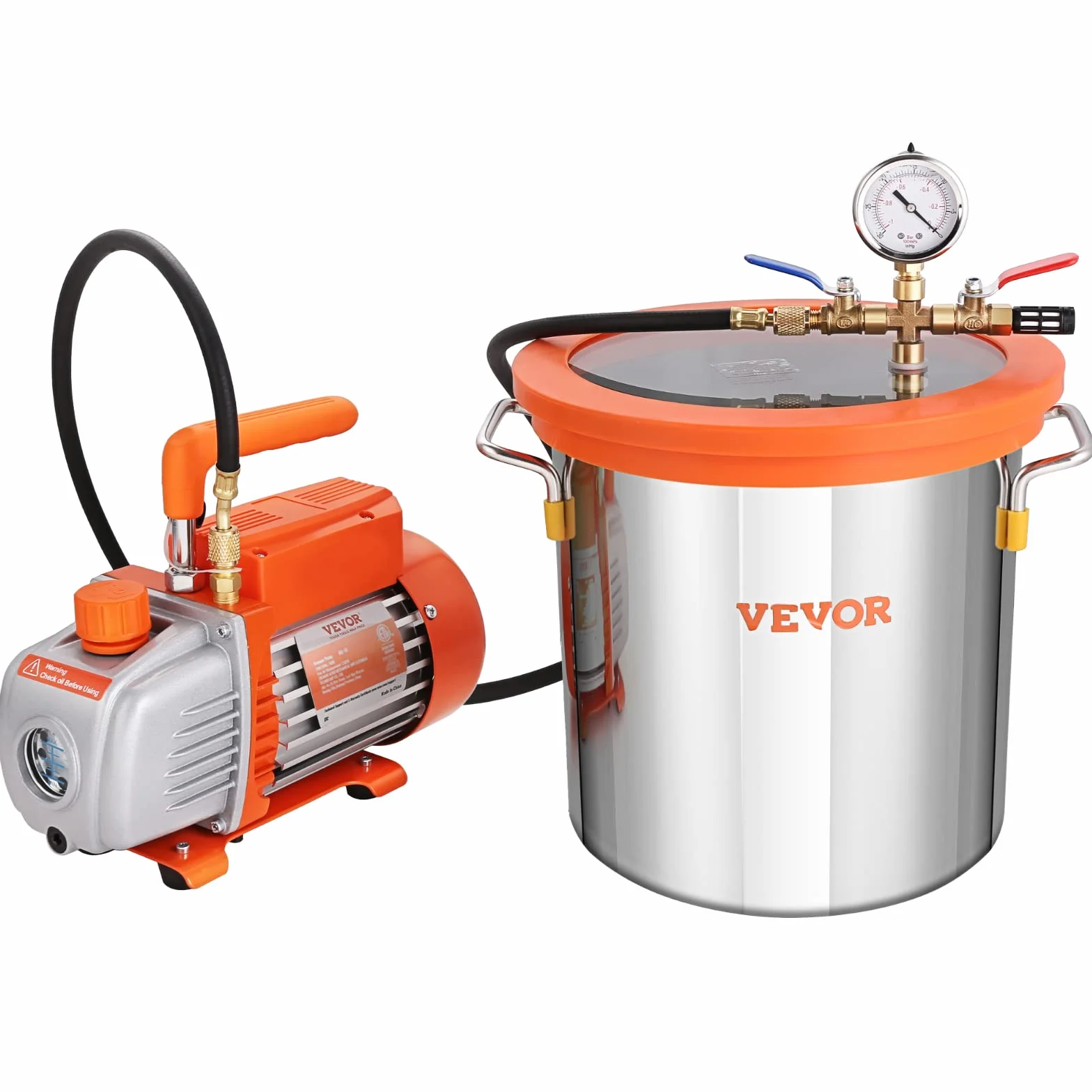 VEVOR Kit de cámara de vacío de 3 galones y bomba de 100 L/min kit de cámara de desgasificación al vacío con tapa de vidrio templado, bomba de vacío de una etapa con botella de aceite de 250 ml