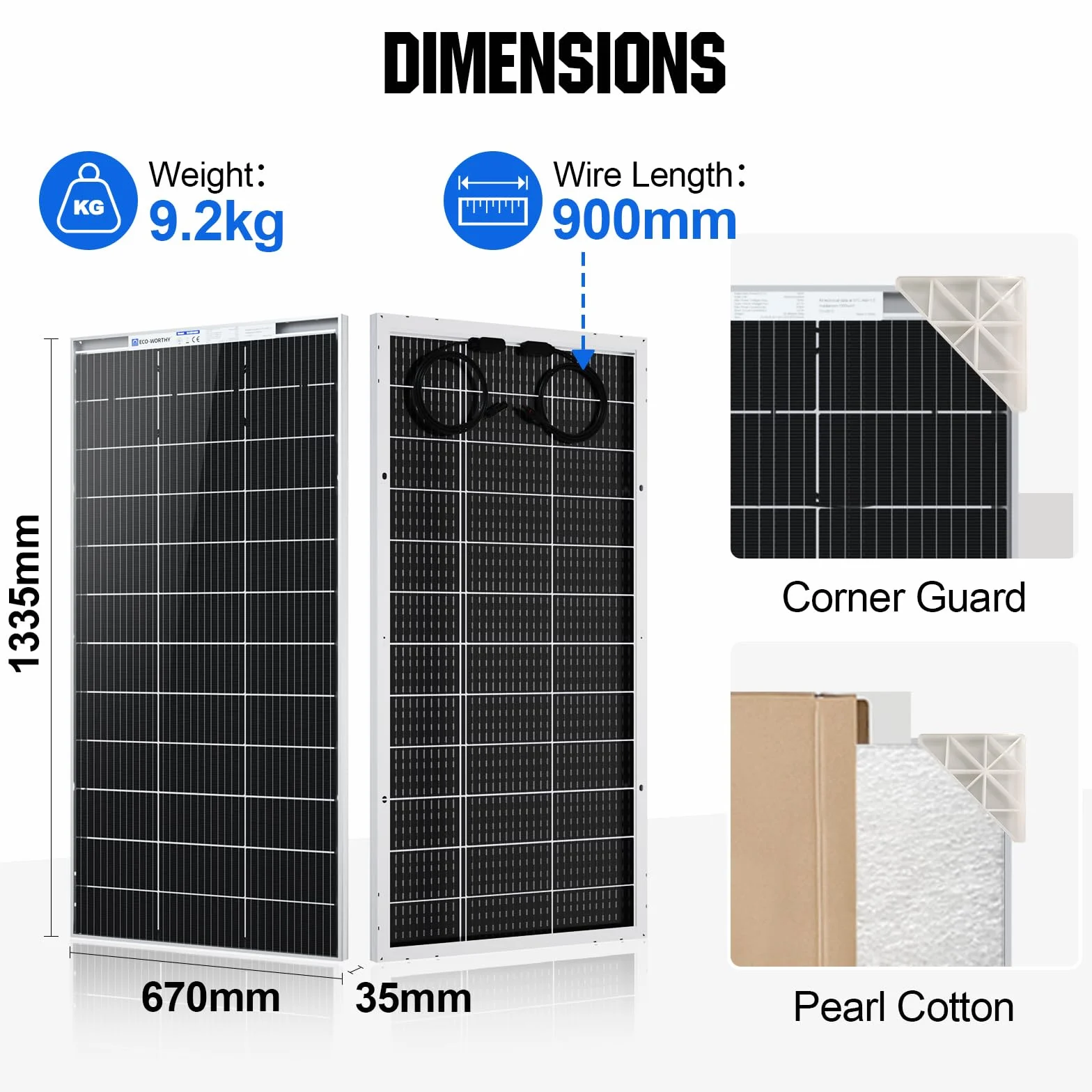 ECO-WORTHY Panel solar monocristalino de 390 W, Bifacial placa solar 12 V, 2 paneles solares de 195 W, ideal para cargar baterías de 12 V, para caravanas, jardines, barcos y techo de la casa