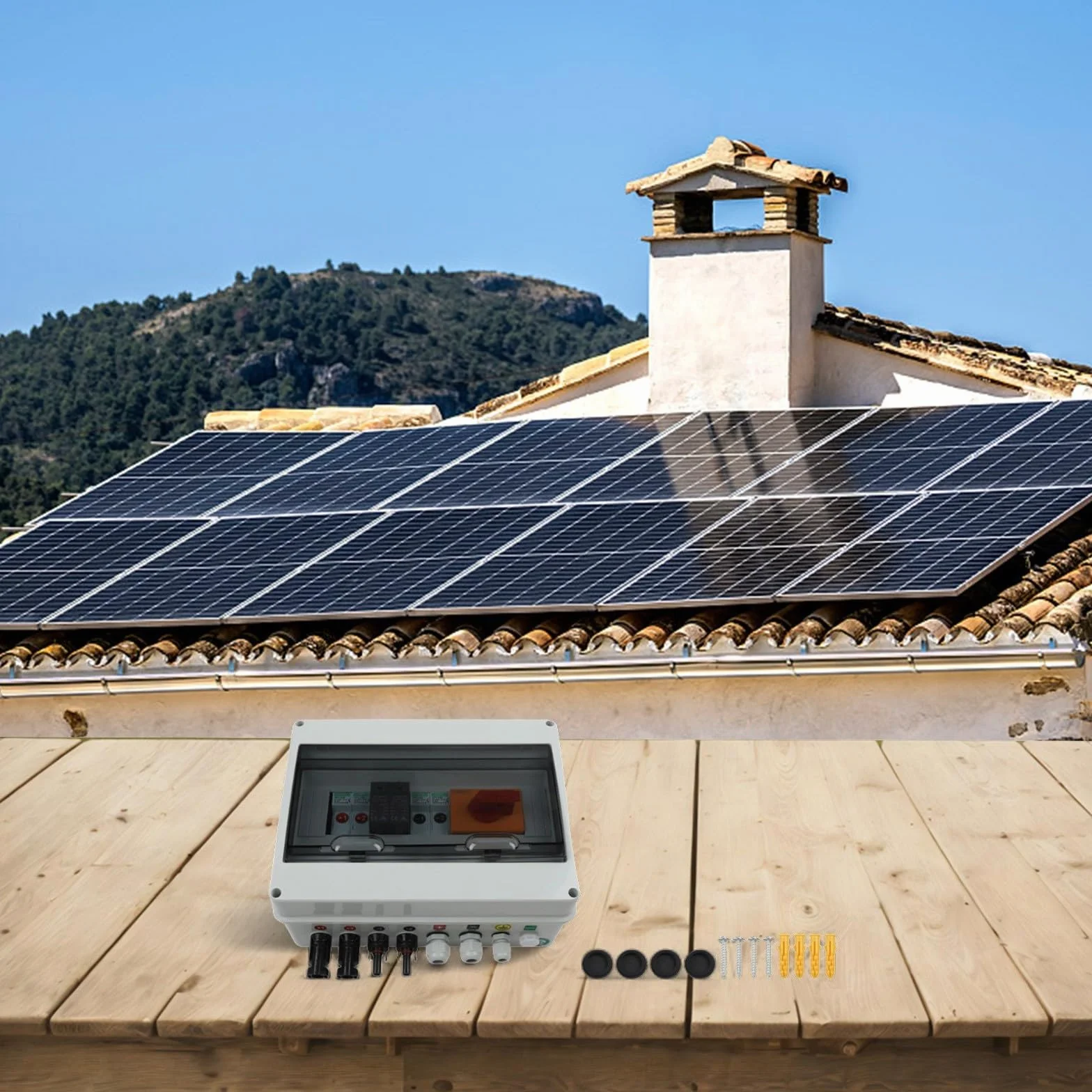 1000V 2 en 1 caja combinadora fotovoltaica para sistema solar fotovoltaico IP65 impermeable DC String Junction con fusibles de 16A DC y interruptor de aislamiento de 32A para paneles