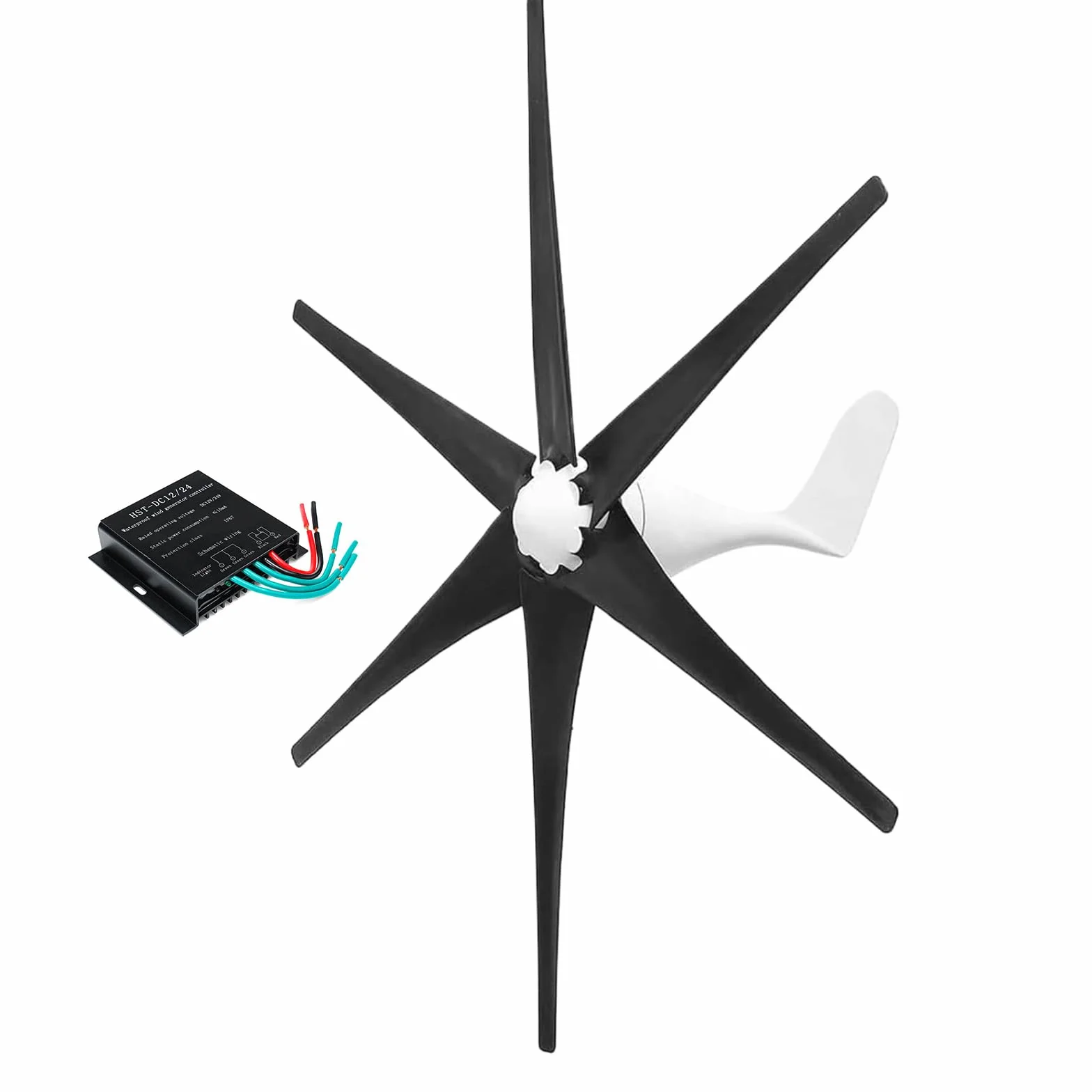 Kit de Generador de Turbina Eólica de 1500W 12V 24V 48V con 6 Aspas, Generador de Turbina Eólica para Baja Velocidad de Viento con Controlador MPPT para Uso Exterior/Calles/Barcos