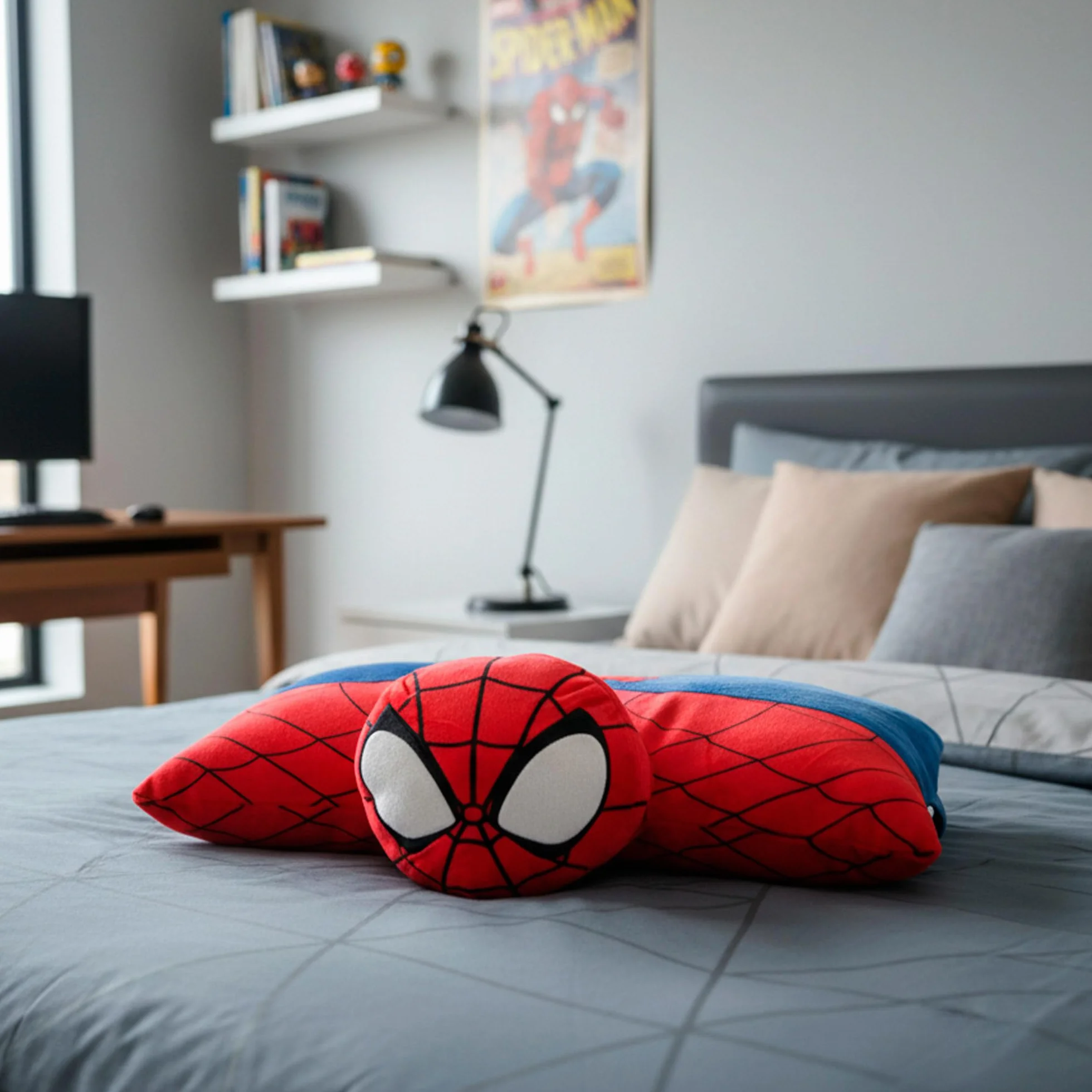 COLORBABY Spider-Man Cojín Infantil 45x28 cm Peluche Almohada 2 en 1 Azul Rojo Poliéster