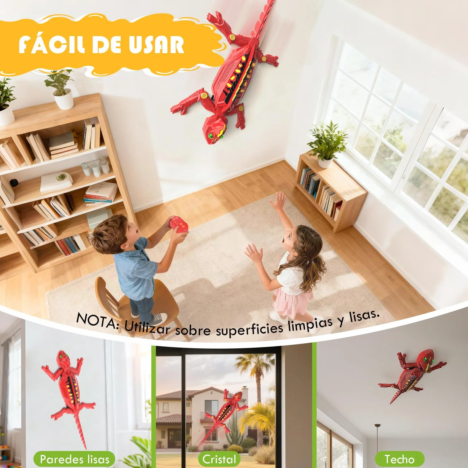 Weinsamkeit Lagartija Teledirigida 360° con Luz – Gecko Recargable para Niños 3-12 Años, Trepa Paredes y Gira 360
