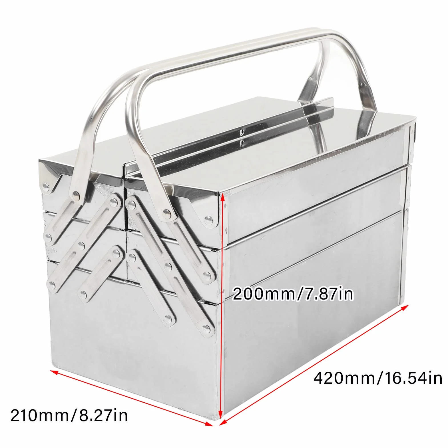 Caja de Herramientas Cantil de Acero Inoxidable, 3 Capas, 5 T, Solución de Almacenamiento de Metal Plegable Portátil para Mantenimiento Automotriz (420)