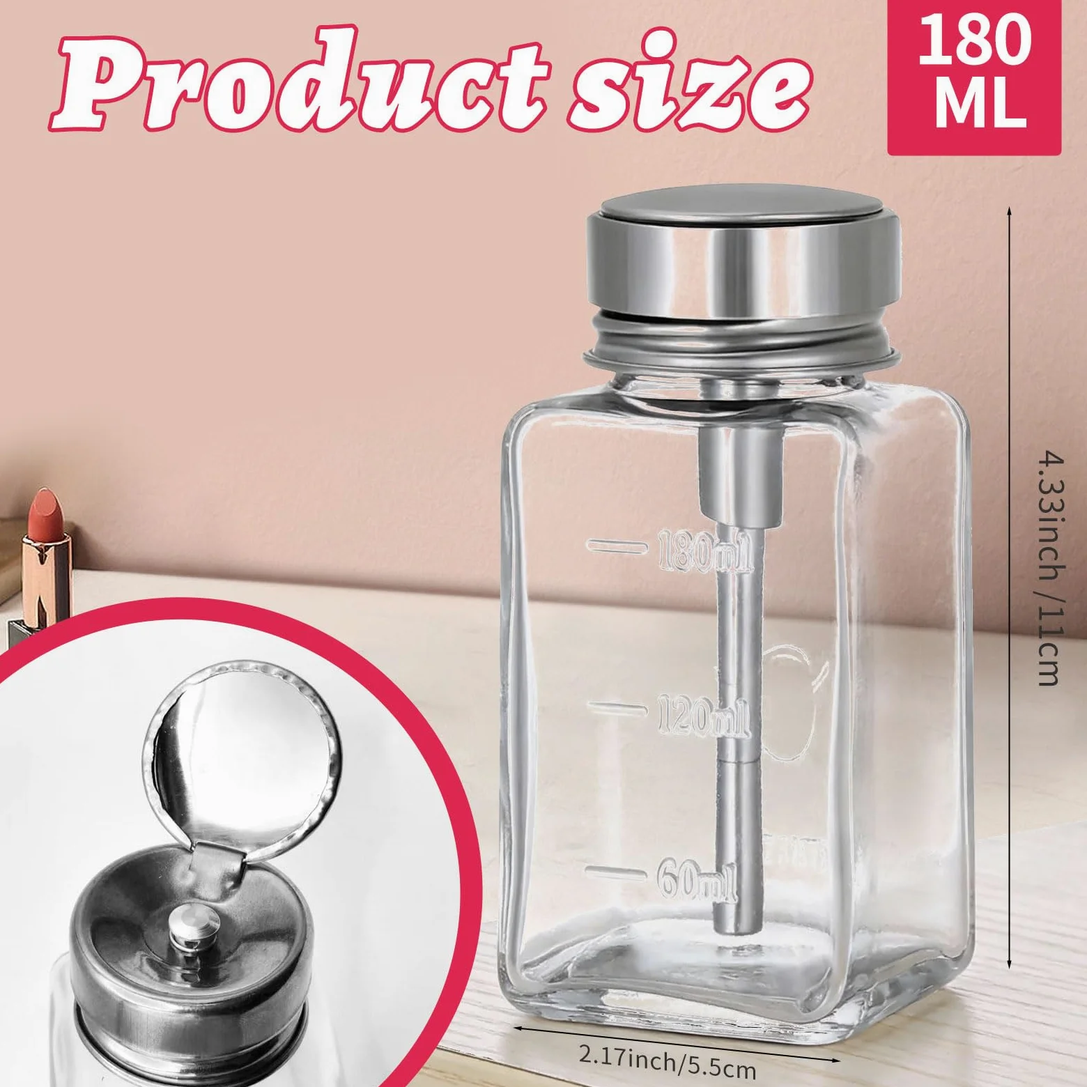 2 botellas dispensadoras transparentes de 180 ml