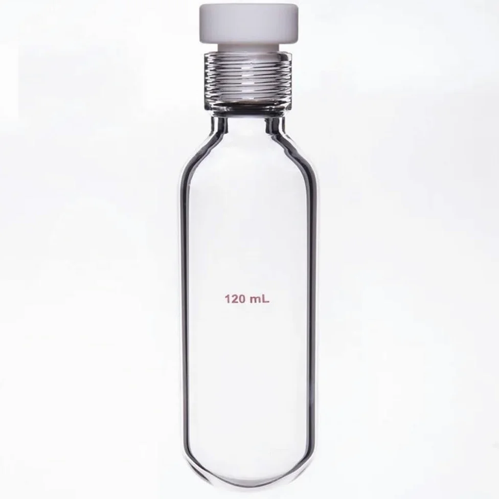 Cristalería de Laboratorio Recipiente a presión de pared gruesa con tapón de rosca interna de PTFE de pared gruesa P16(120mL-P160006)