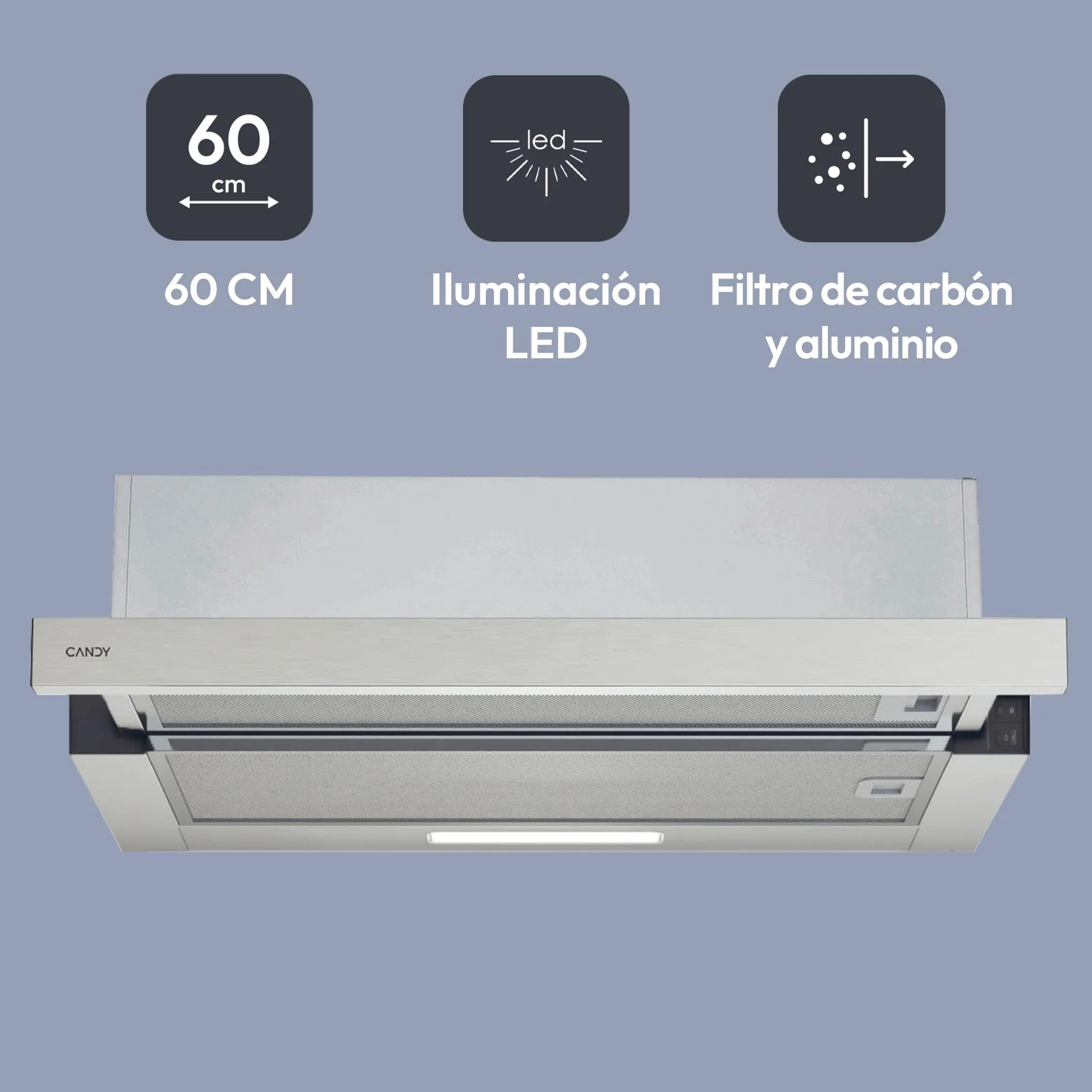 Candy CBT6130/3X Campana Telescópica 60 cm 125W 264m³/h Acero Inoxidable LED