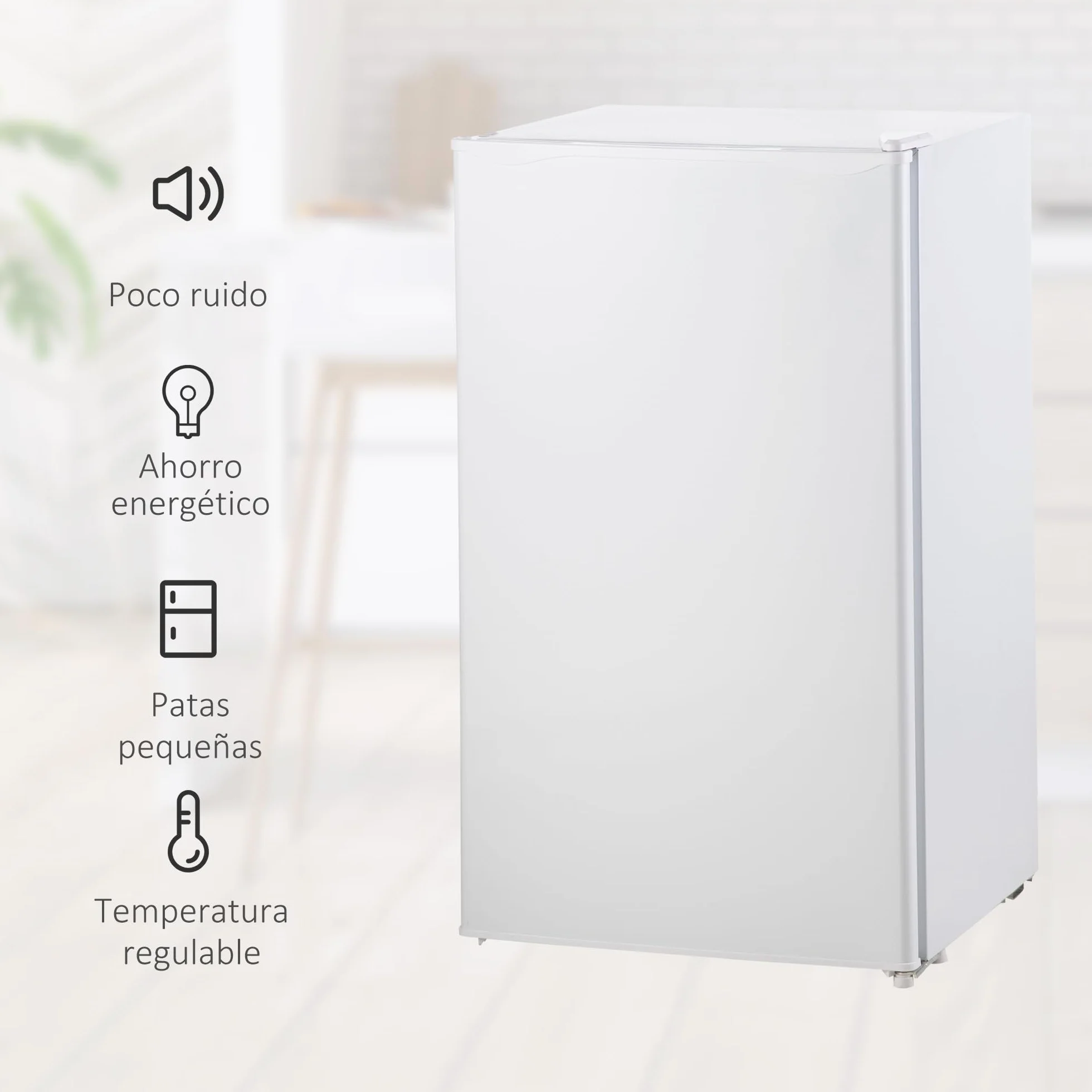 HOMCOM Nevera Pequeña 91 L Mini Frigorífico Silencioso Bajo Encimera Temperatura Regulable 5 Niveles Puerta Reversible Estantes Ajustables Blanco