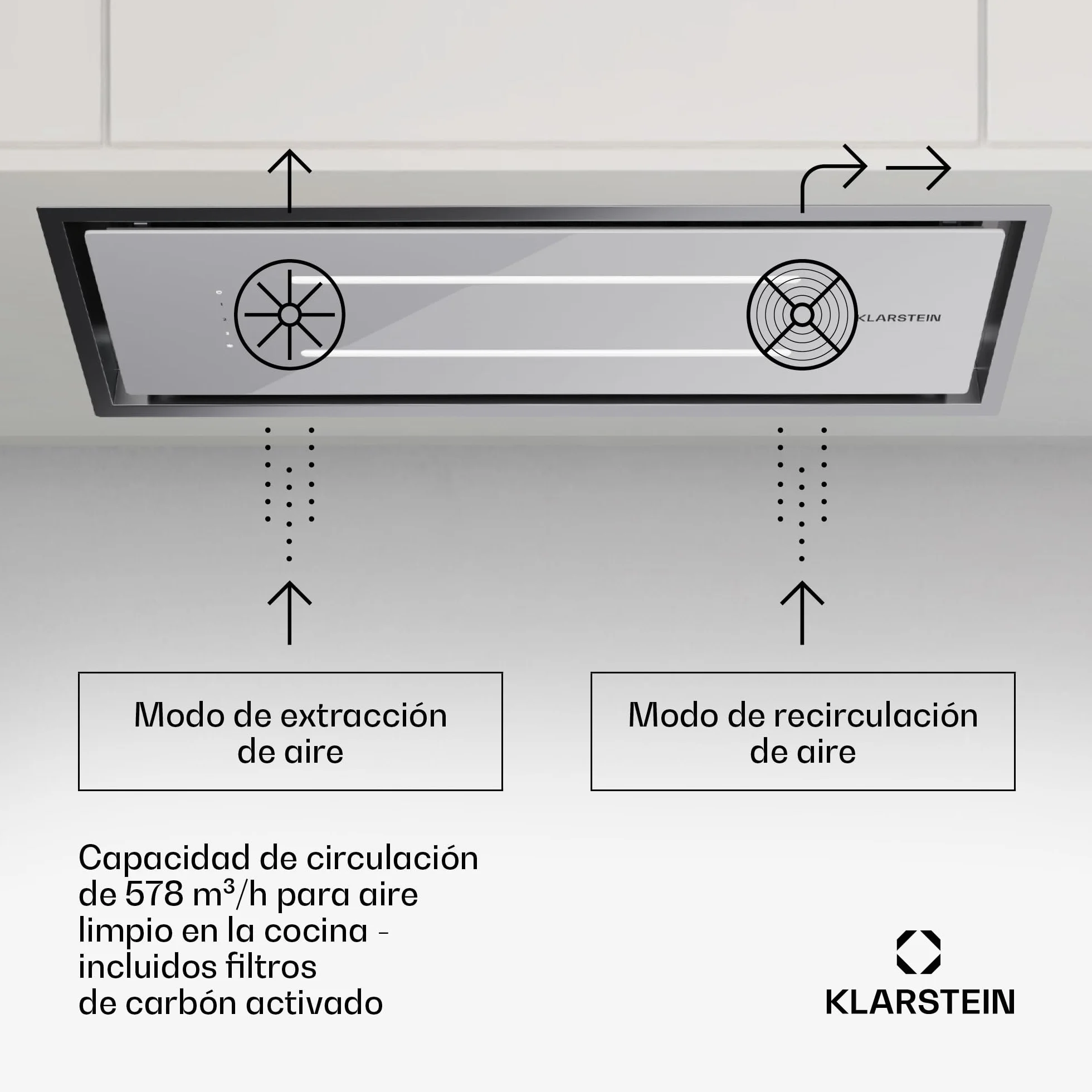 Klarstein Campana Extractora Isla, 410 m³/h, Filtro Aluminio Anti Grasa, Apto Lavavajillas