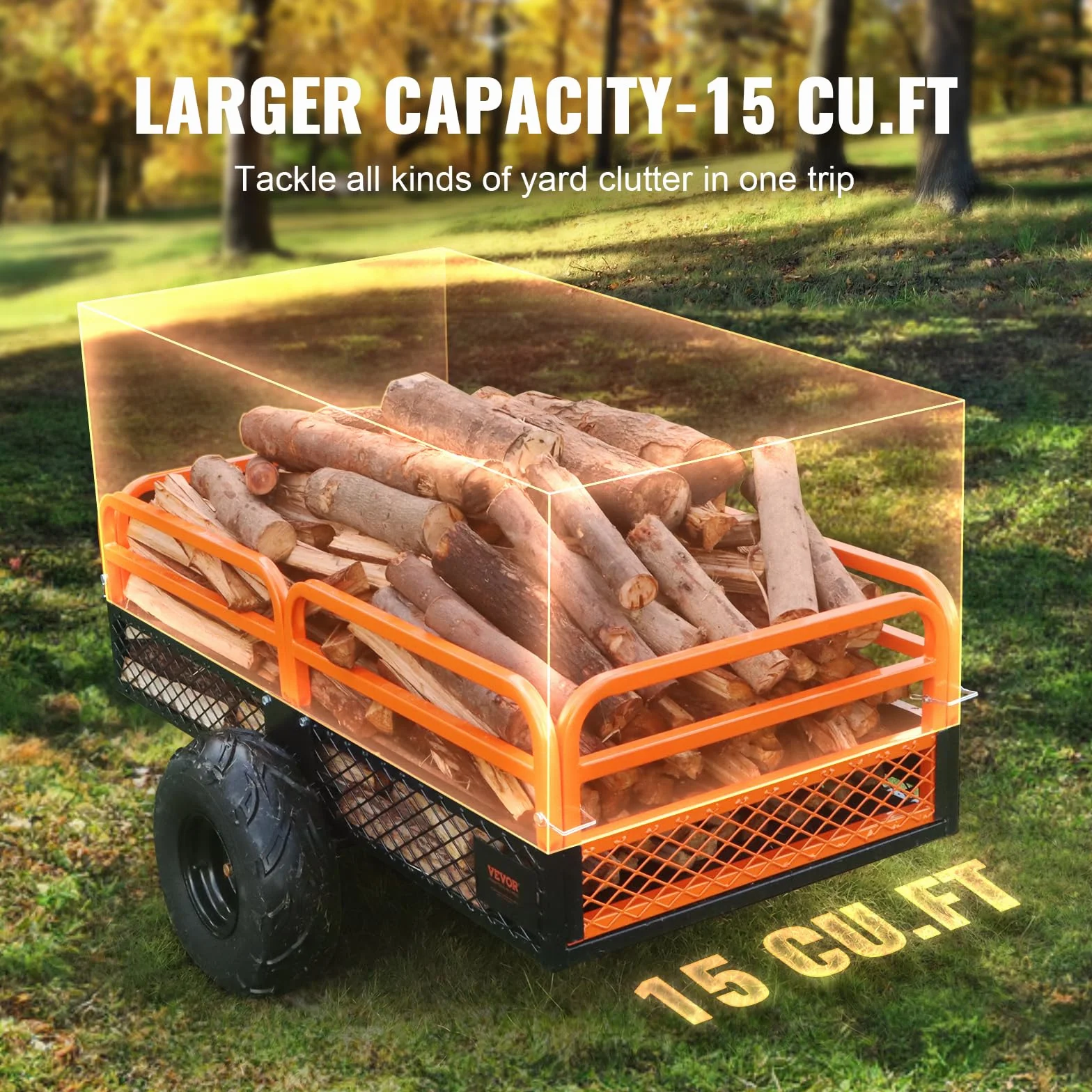VEVOR Remolque Volquete Capacidad de Carga de 680kg Remolque Utilitario de Jardín Resistente con Laterales Extraíbles Carro de Transporte Volquete de 0,4m³ para Tractor, Cortacésped, ATV, 200x66x76 cm