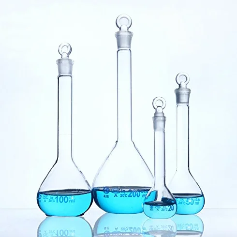 Botella de cristal borosilicato volumétrica con tapón 200 ml