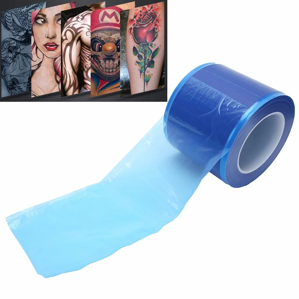 Película de Barrera para Tatuajes, Rollo Protector Impermeable Adhesivo, Cubierta Transparente Azul