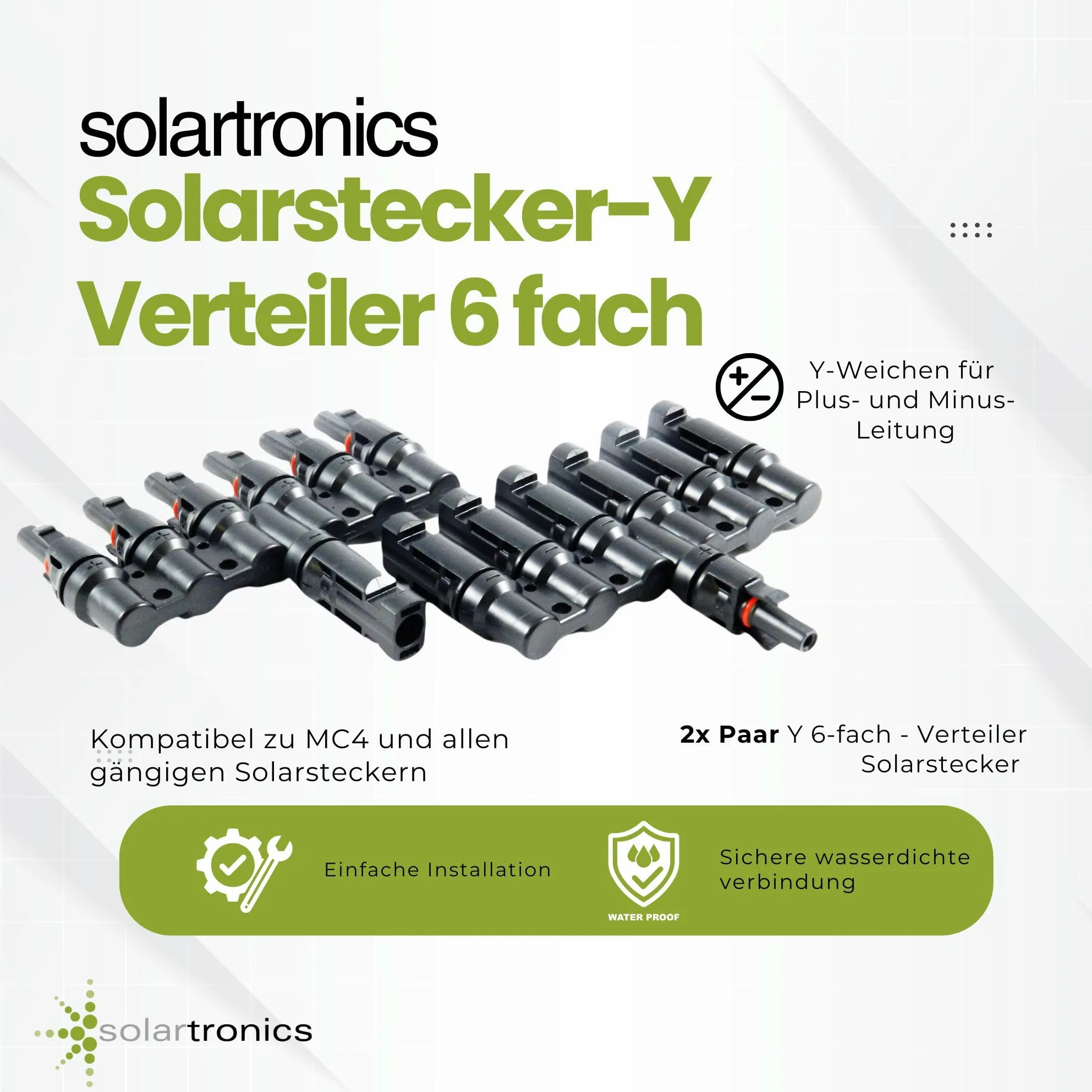 SOLARTRONICS 2 pares de conectores en Y para cable solar fotovoltaico, distribuidor de 6 vías, 1000 V, PV, resistente al agua, IP67, resistente a los rayos UV