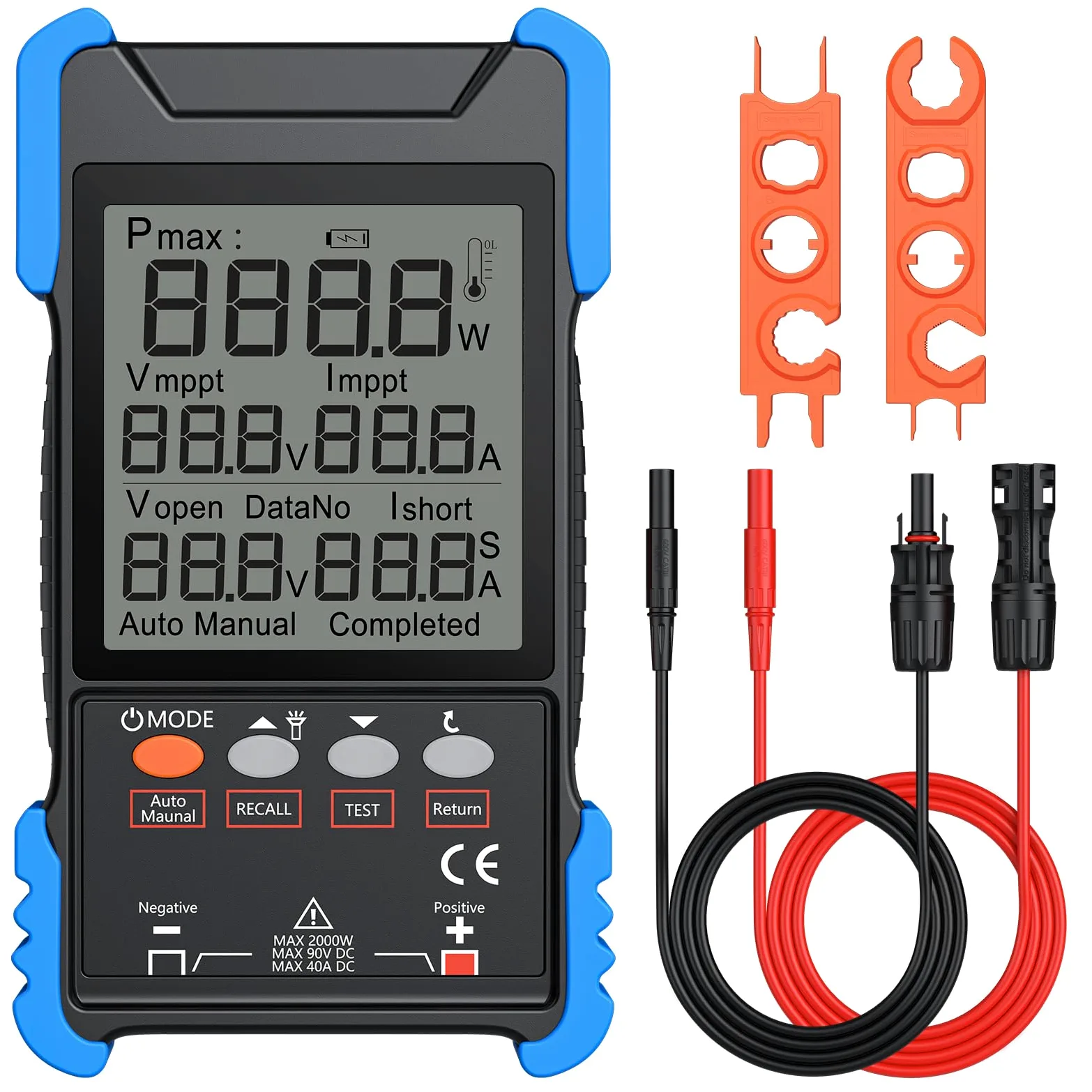 Probador de Panel Solar de 2000 W con MPPT, Medición Pmax/Voc/Isc | Multímetro Fotovoltaico Digital Recargable con Pantalla LCD, Medidor Solar para Pruebas y Mantenimiento de Paneles Solares