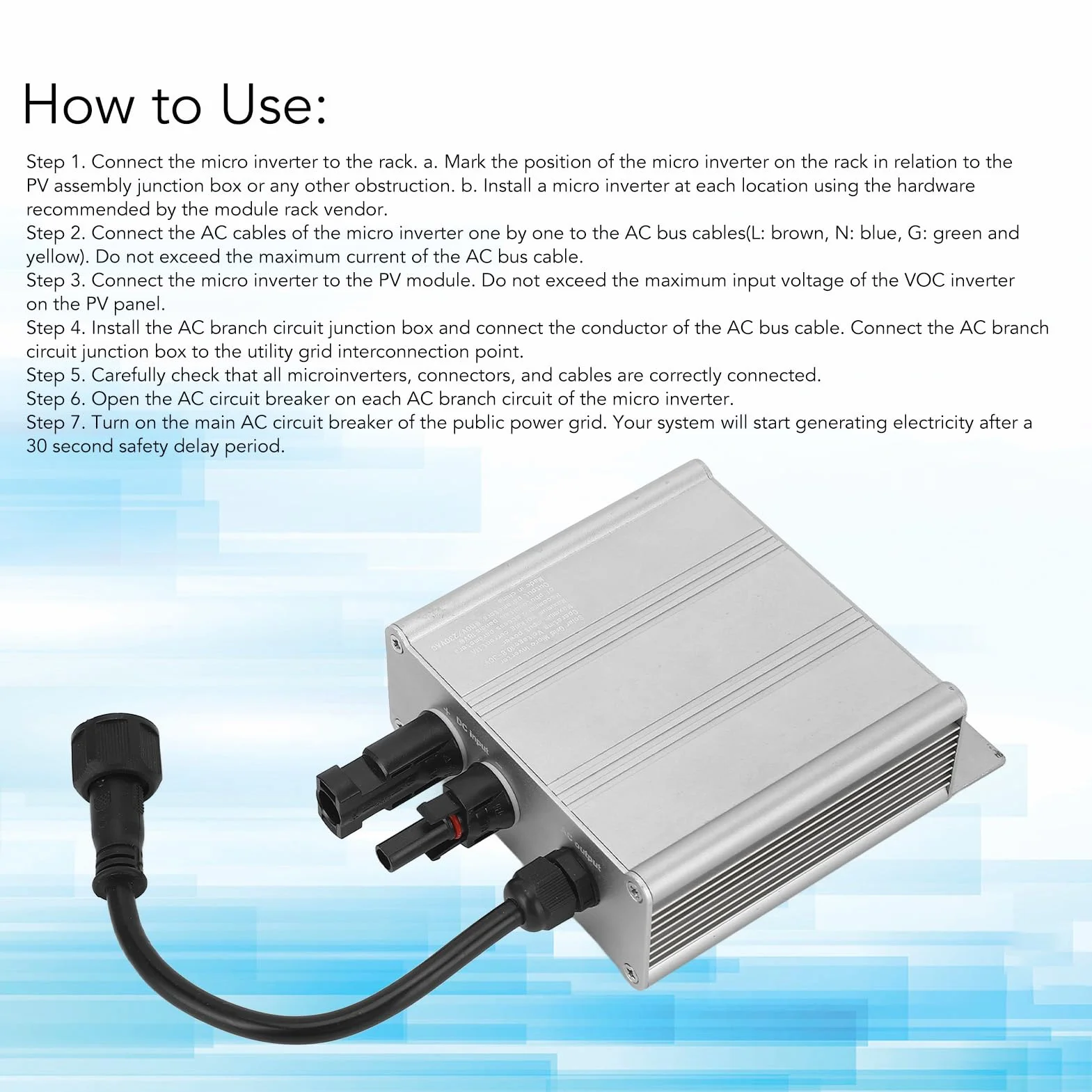 MPPT Solar Grid Tie Micro Inversor Impermeable Inversor de Onda Sinusoidal Pura Identificación Automática Inversores de Potencia 120V AC230V (180W)