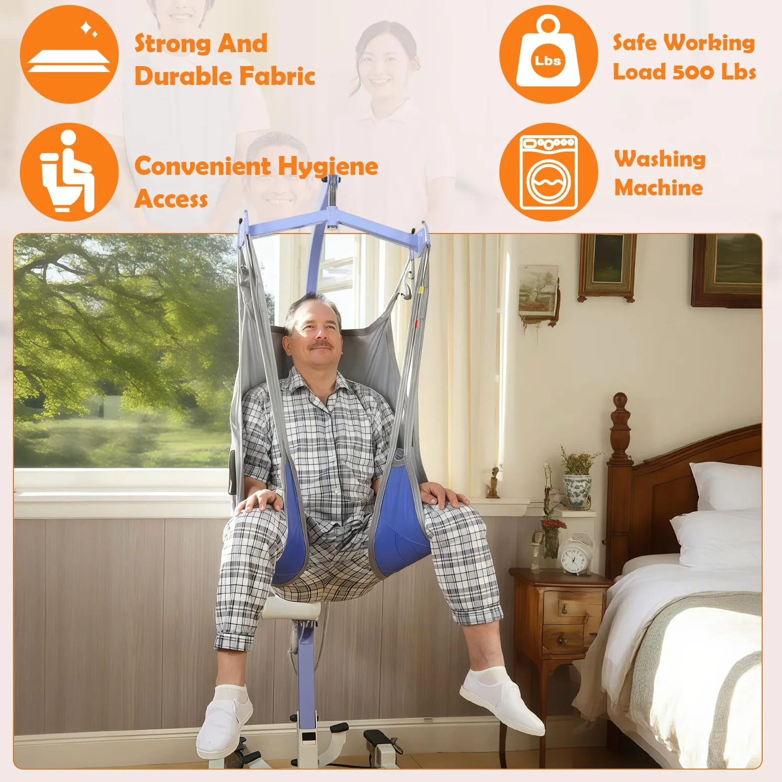EZ Assistive Eslinga de elevación para pacientes de fácil ajuste con espalda baja, correa higiénica para traslado o baño de pacientes ancianos/postrados en cama, SWL 500 libras