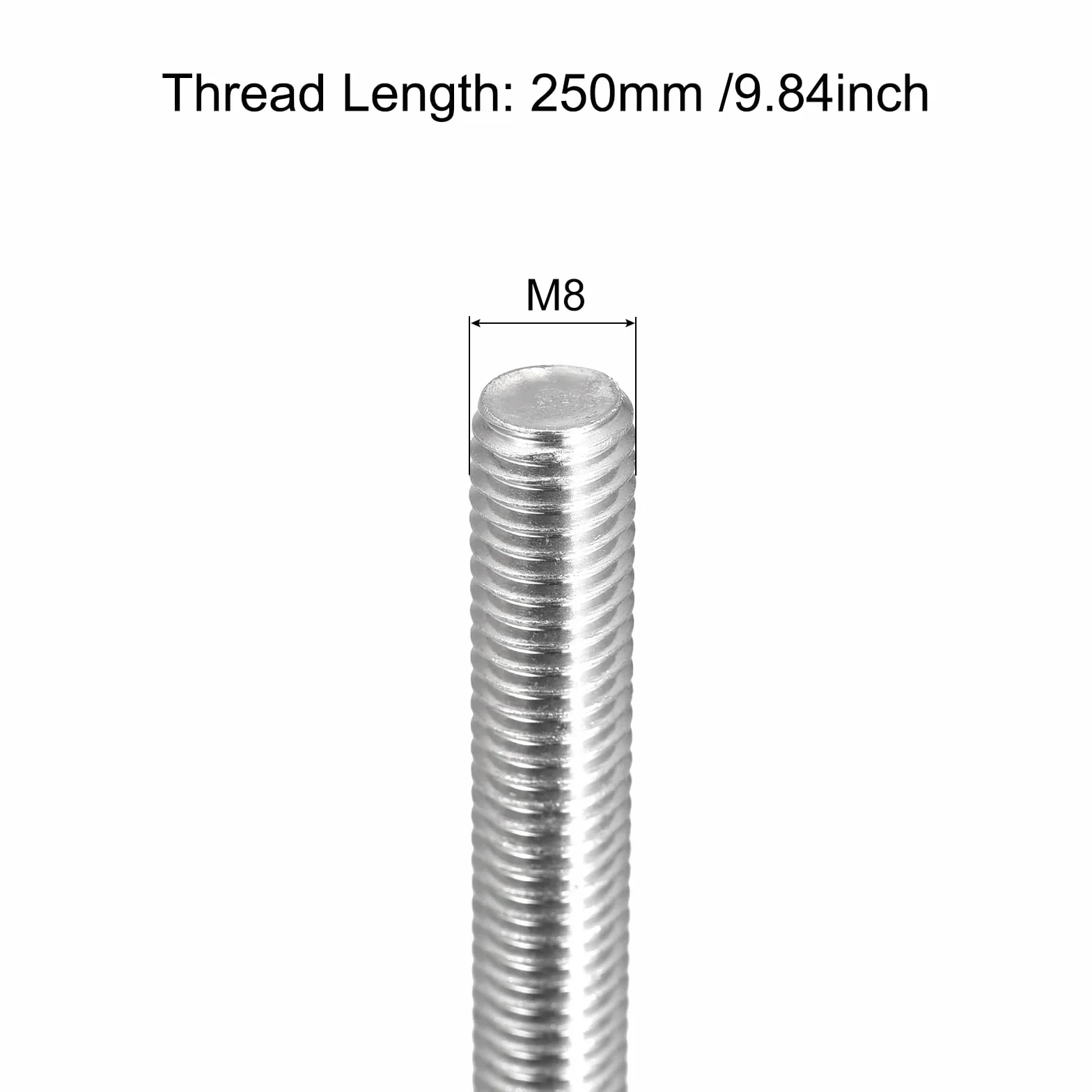 Varilla Roscada M8 x 250mm Paso 1.25mm Acero Inoxidable 304 2 Unidades