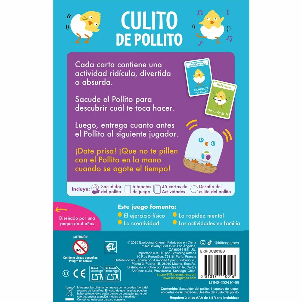 Asmodee Culito de Pollito Juego de Mesa Patata Caliente Saltos Risas Animales 4+ Años 2-6 Jugadores 15 Min Español