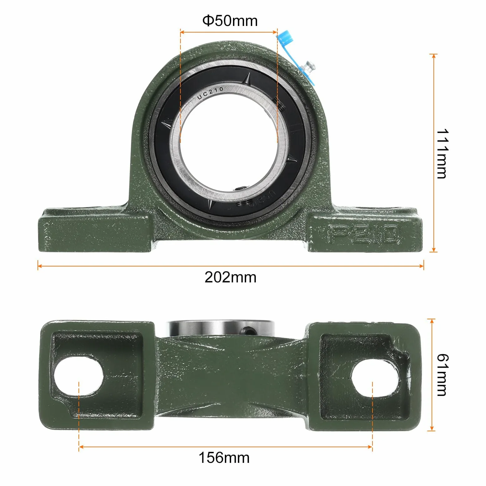 sourcing map UCP210 - Rodamientos de bloque de almohada de 50 mm con autoalineación, base de hierro fundido sólido, rodamientos de acero cromado