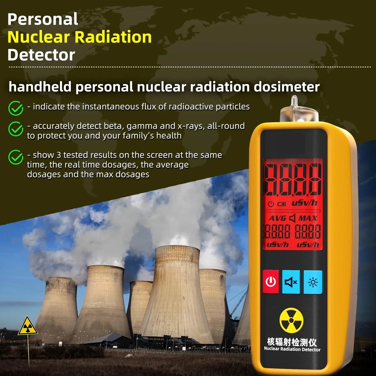 Contador Geiger Detector de radiación nuclear Rayos X Rayos Y Rayos Beta Dosímetro de radiación personal Probador de canicas